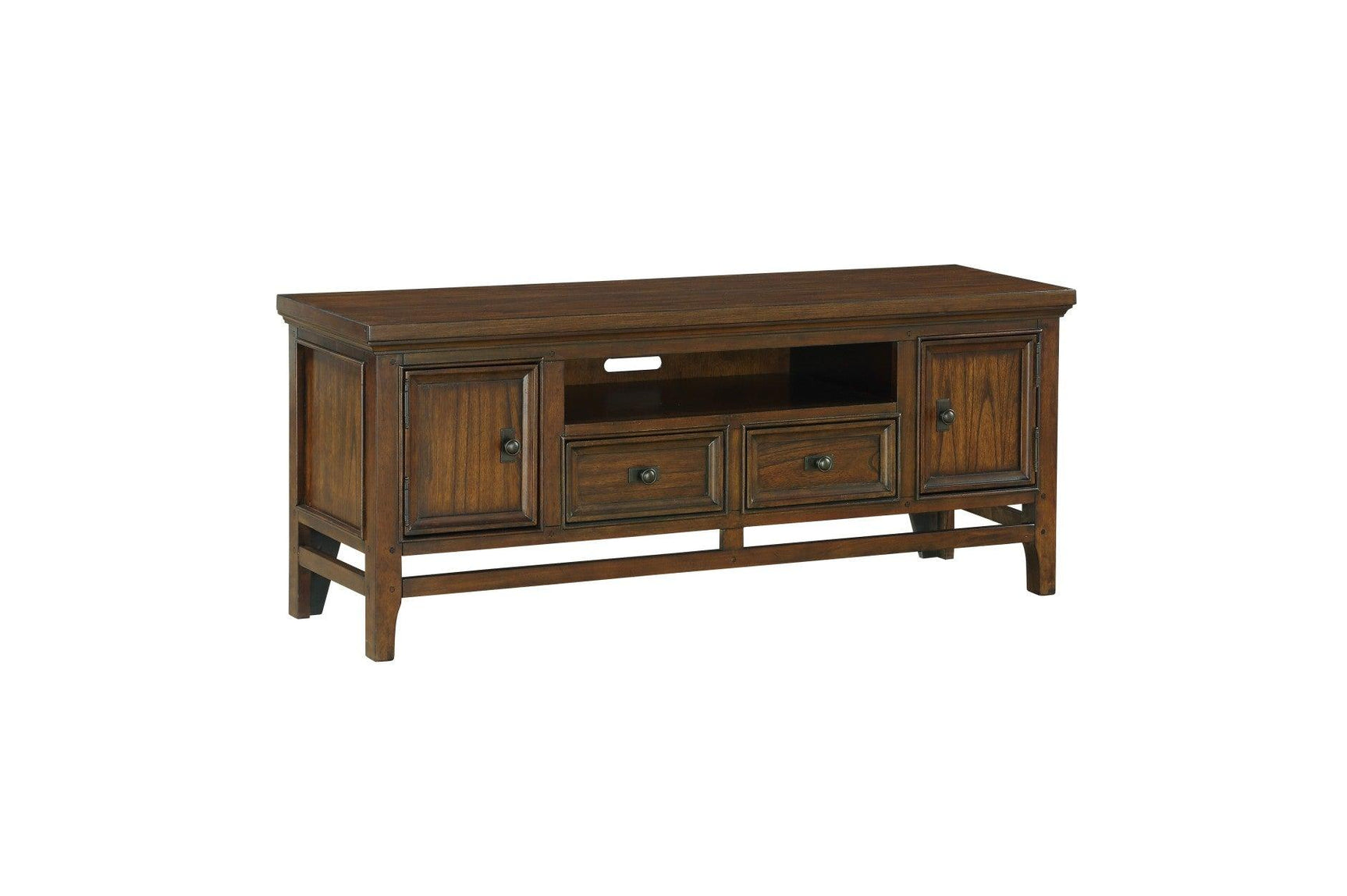 Open shelf with media components on Frazier Park TV stand