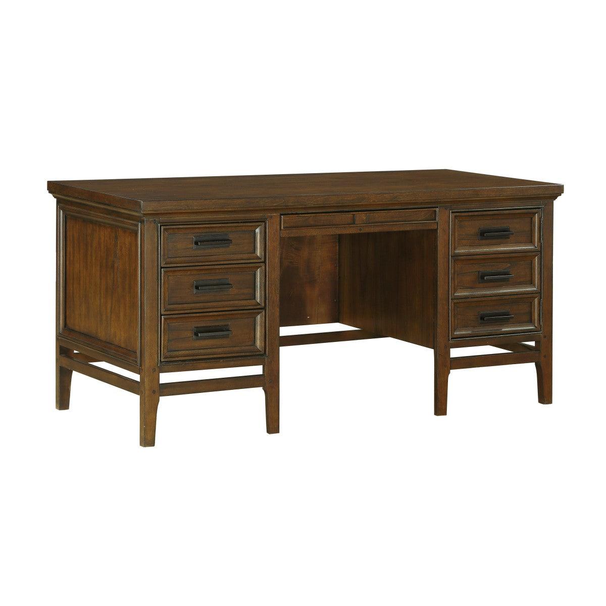 Side view of Frazier Park Executive Desk highlighting brown cherry finish