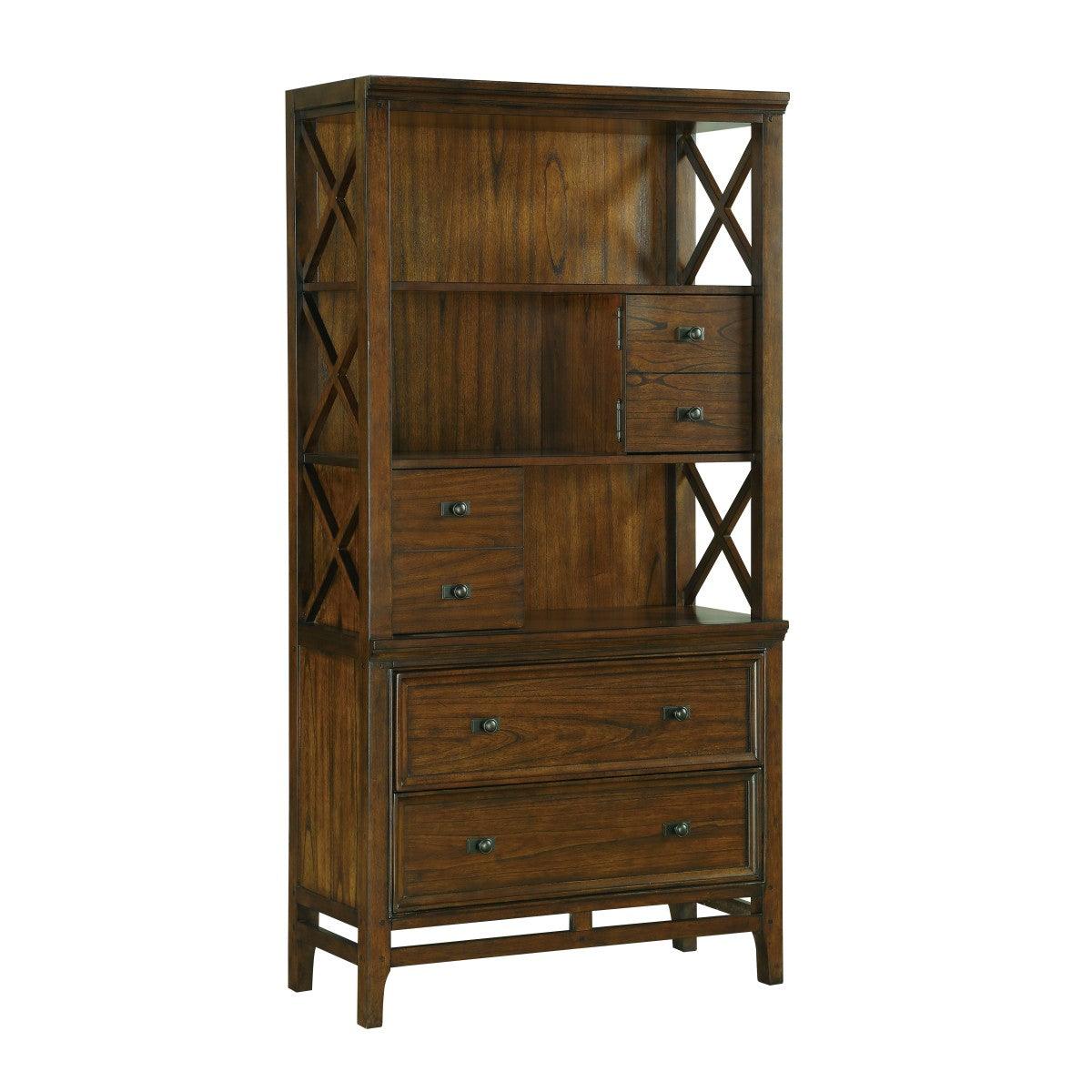 Frazier Park brown cherry finish traditional wood bookcase side view