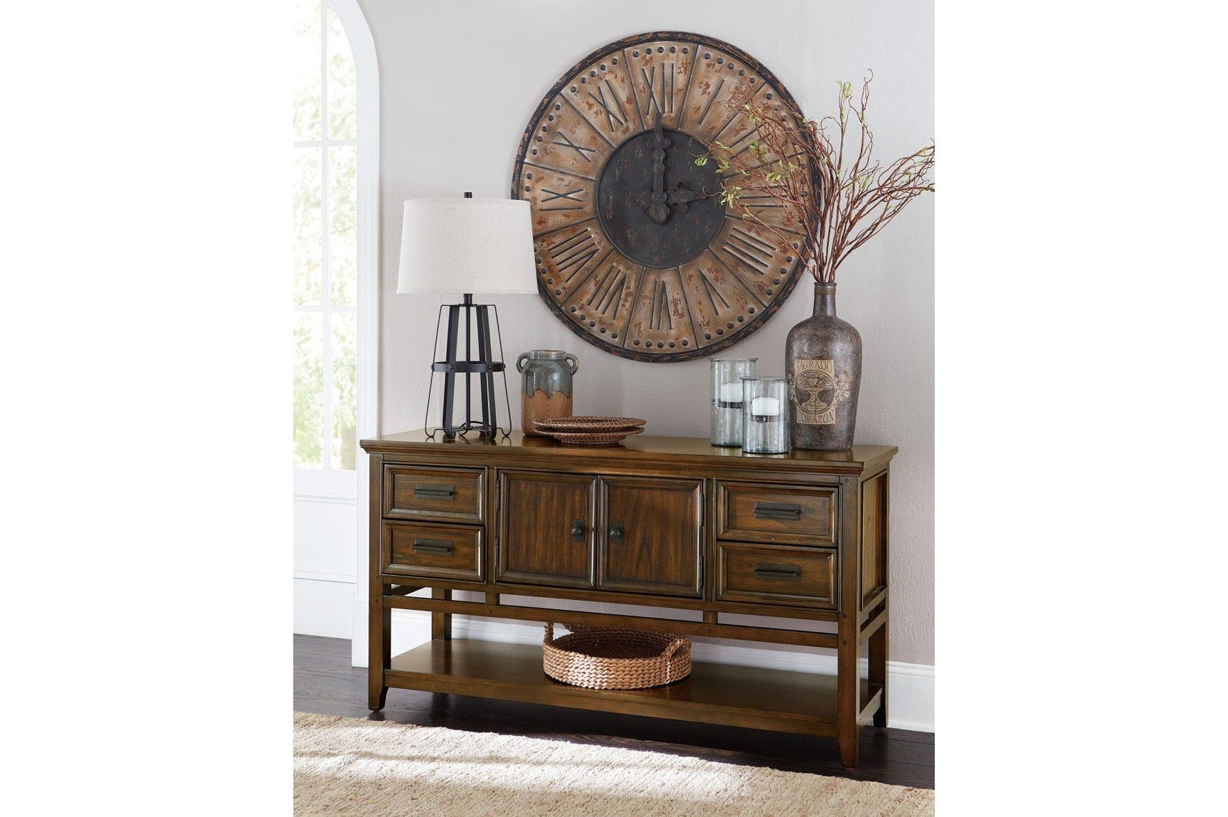 Room view showing Frazier Park Brown Faux Leather Dining Room Set