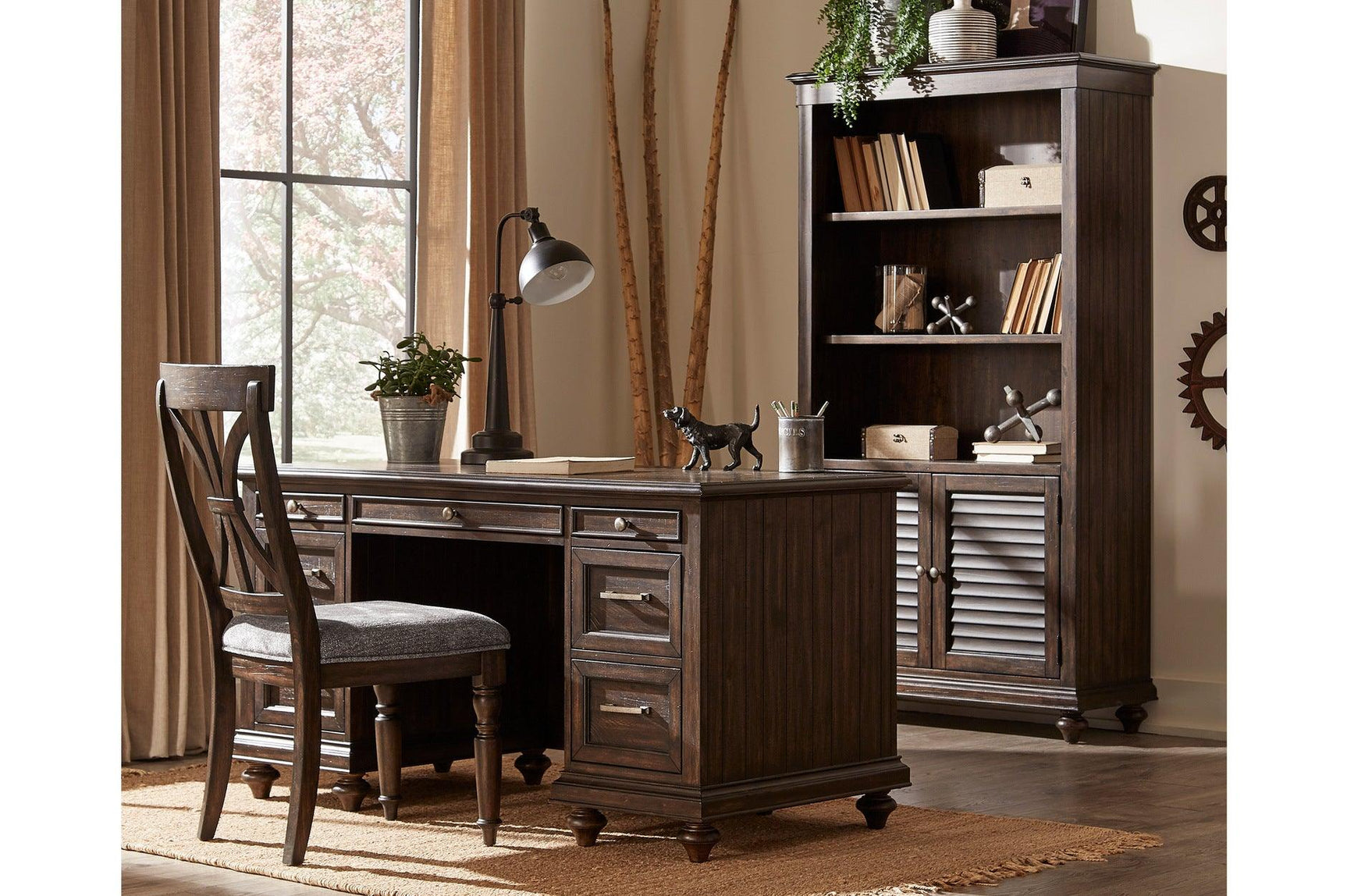 Cardano Charcoal Acacia Executive Desk front angle