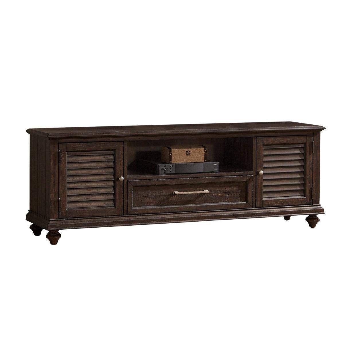 Cardano Charcoal media console TV stand with wire management cutouts