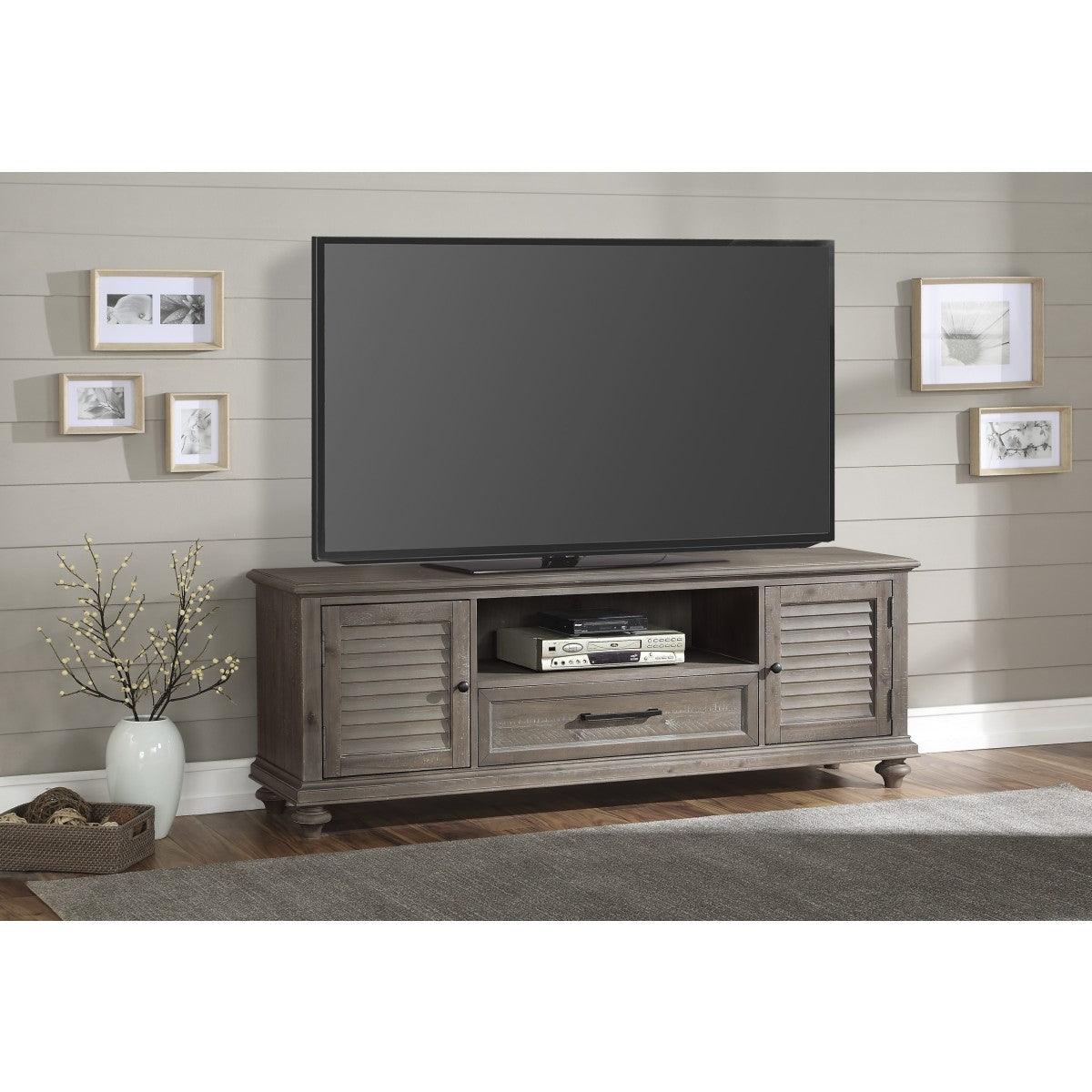 Cardano Light Brown Acacia Veneer TV Stand angled view