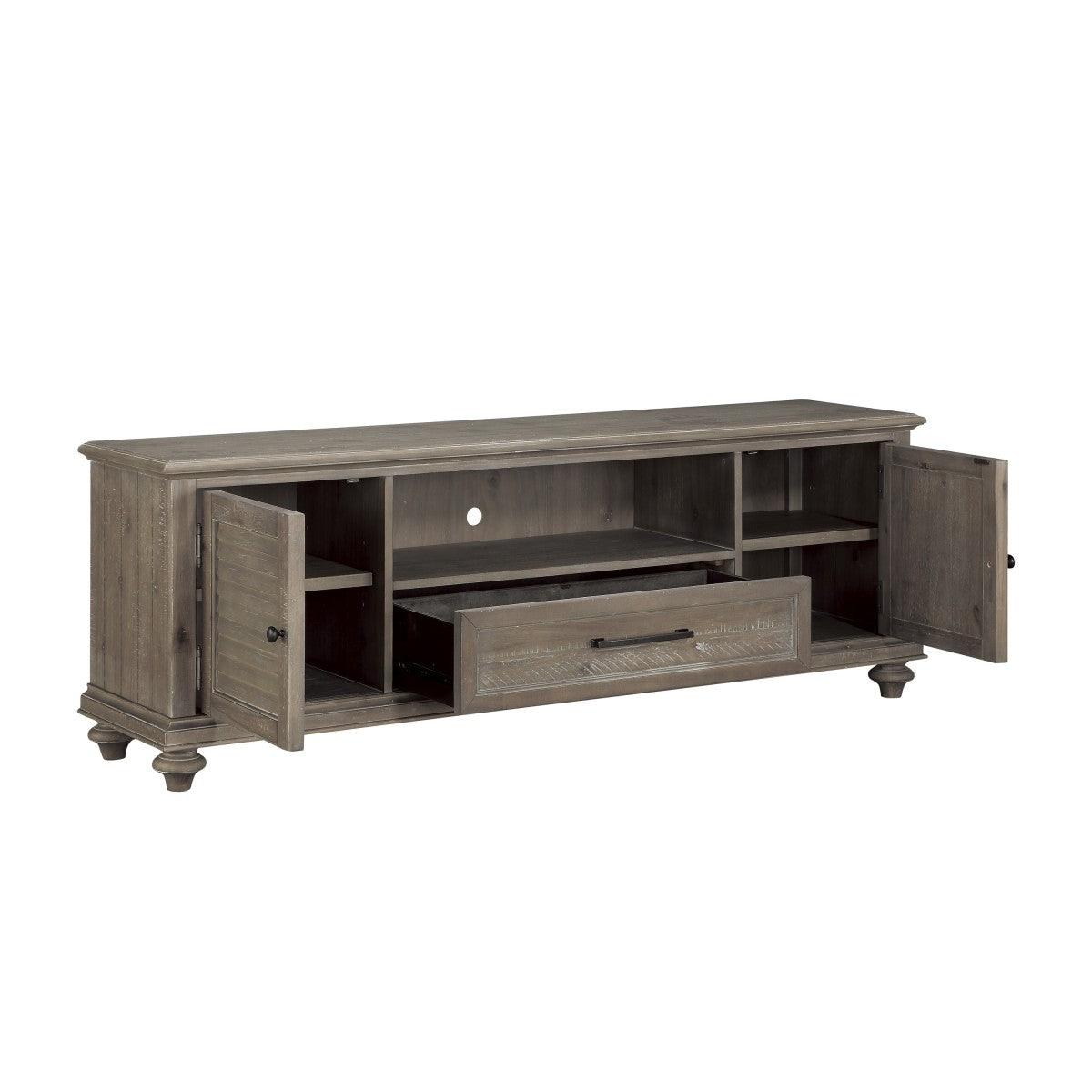 Cardano Light Brown Acacia Veneer TV Stand open storage compartments