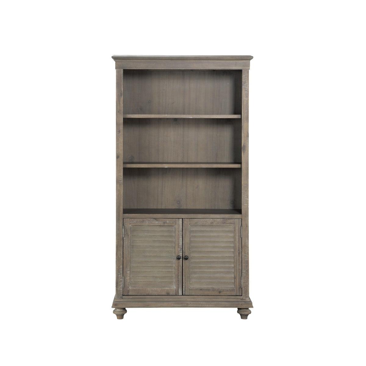 Cardano Bookcase front view showing three upper shelves and bottom cabinet
