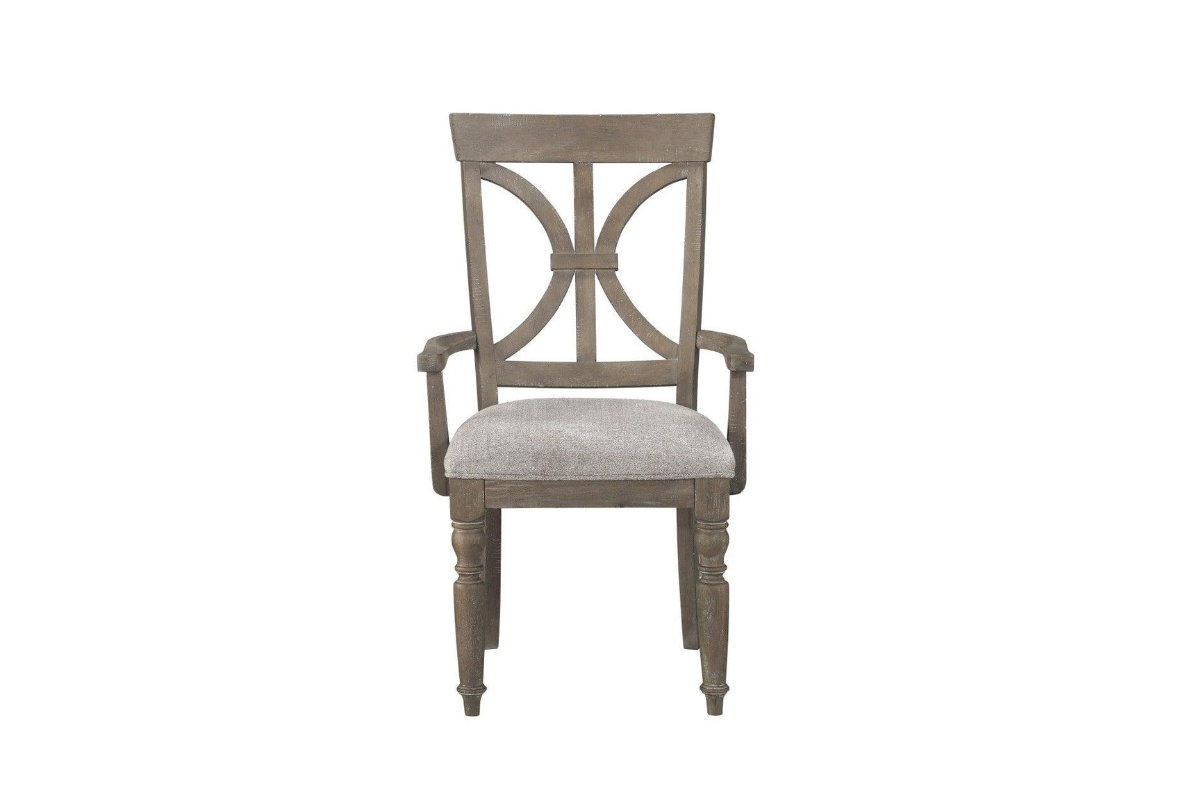 Front view of Cardano Brown Dining Room Set with fabric chairs