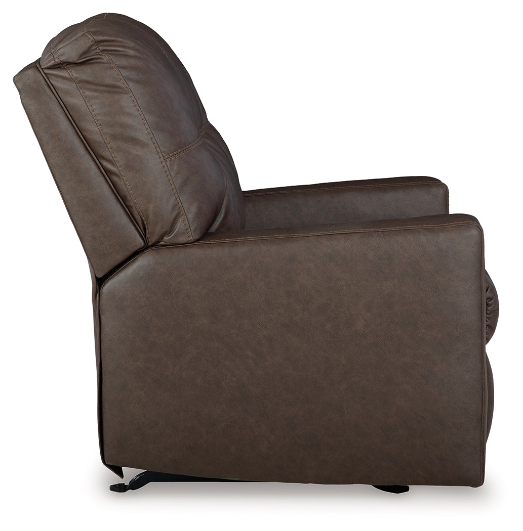 side profile of Barlin Mills Umber Faux Leather Recliner
