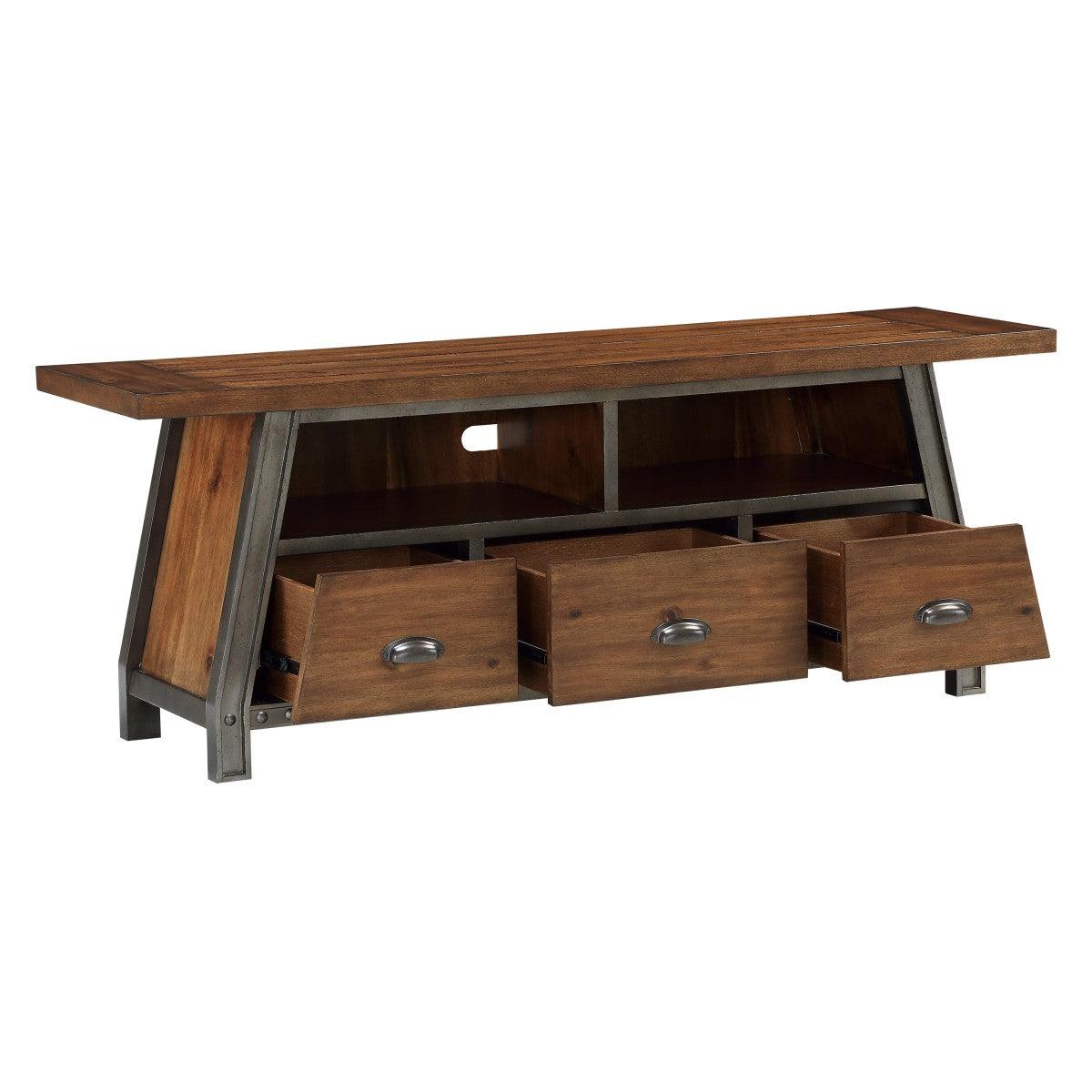 Holverson TV stand with drawers and open storage compartments