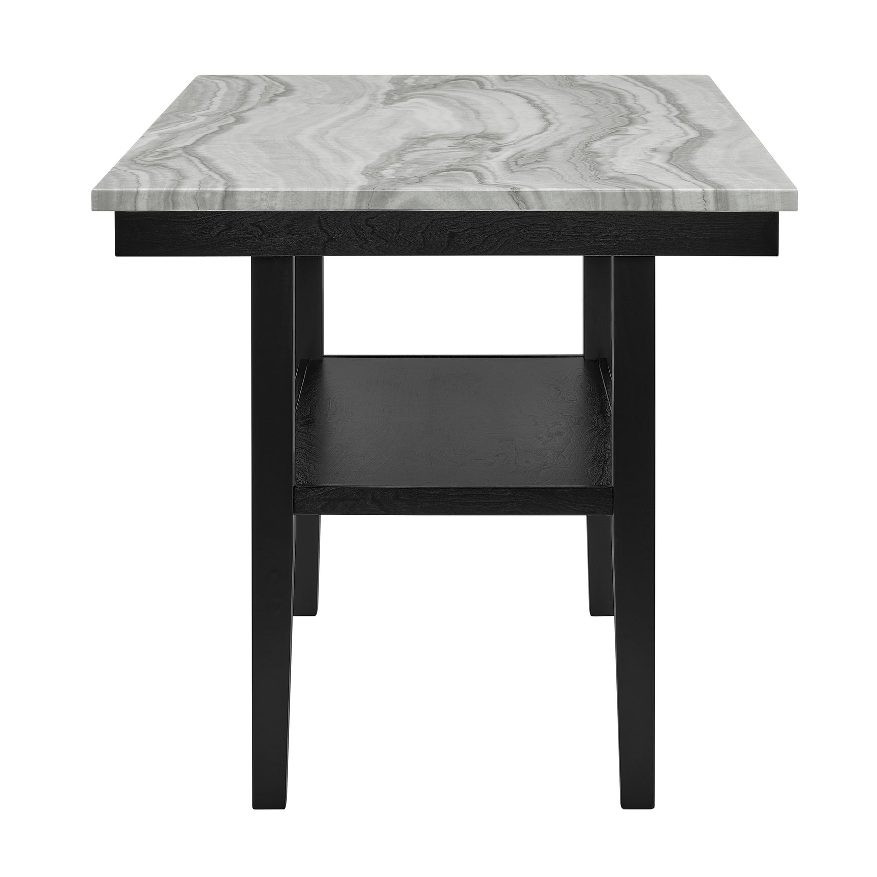 Close-up detail of light gray faux marble tabletop