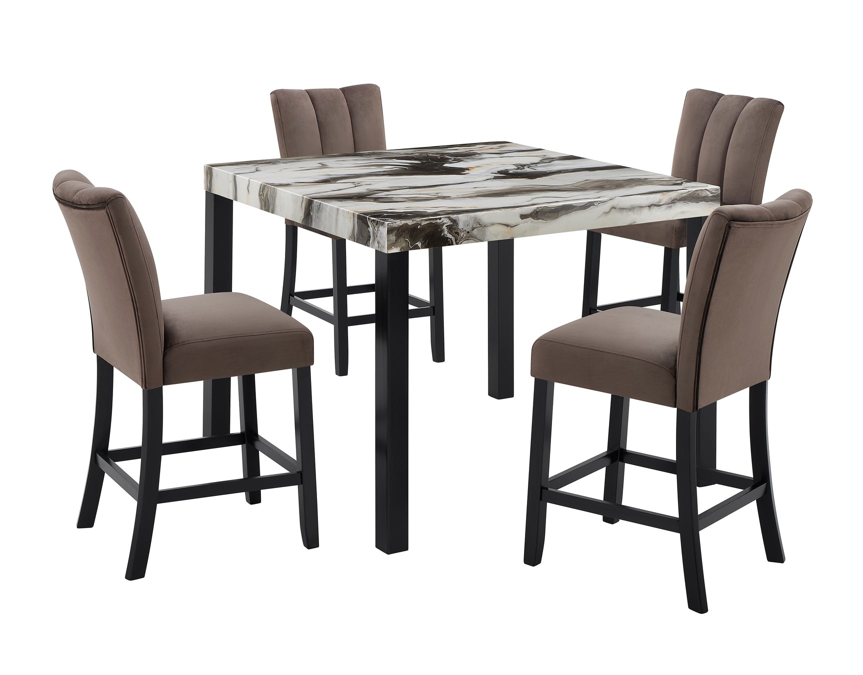 side view of Vega Brown Faux Marble Counter Height Dining Table