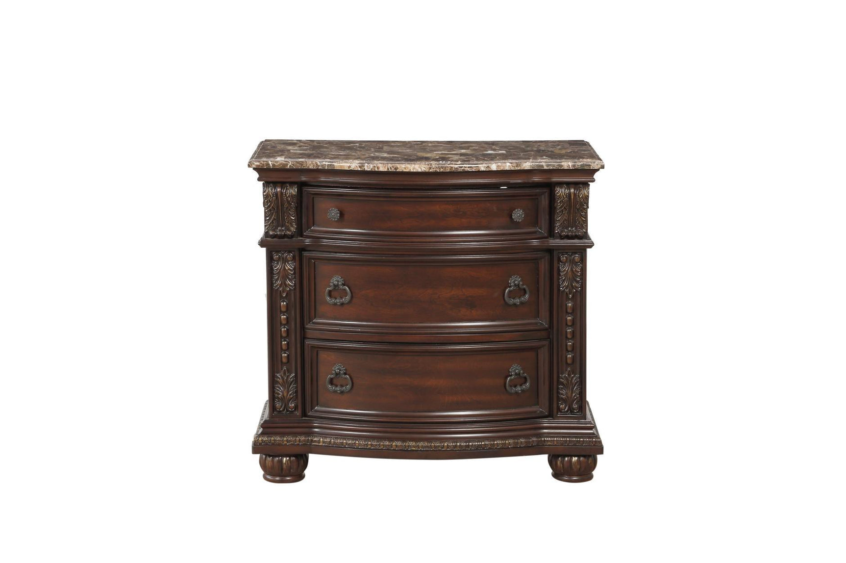 Side angle of Cavalier Dark Cherry sleigh bed with tufted faux leather