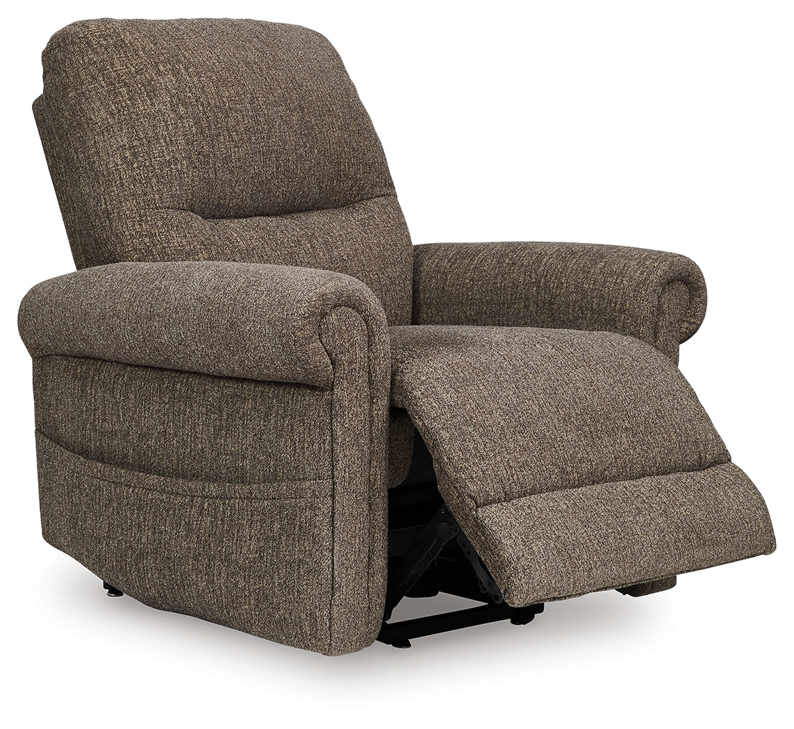 Side view of Aureta Earth Next-Gen Nuvella™ chenille power lift recliner
