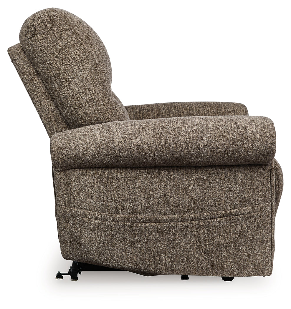 Side profile of Aureta Earth chenille power lift recliner