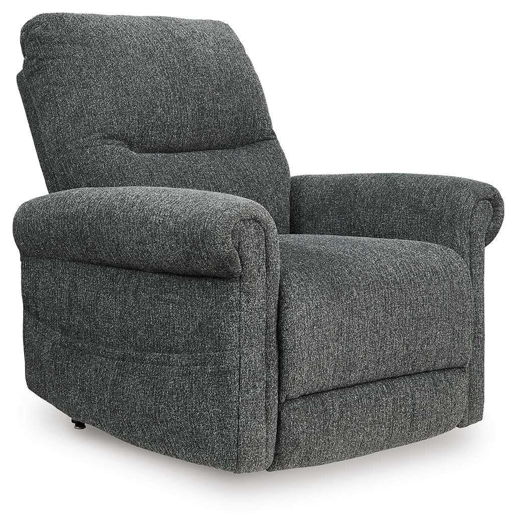 Aureta Charcoal Chenille Performance Fabric Power Lift Recliner front angle view