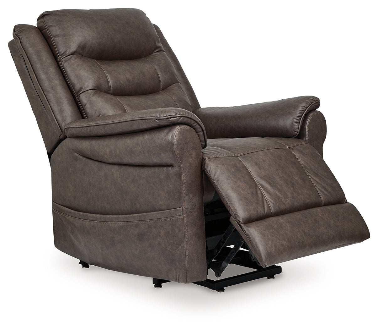Side view of Oatman Umber faux leather power lift recliner