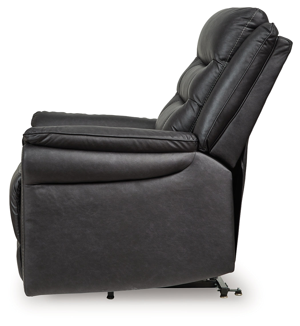 Alternate side view of Oatman Carbon power lift recliner