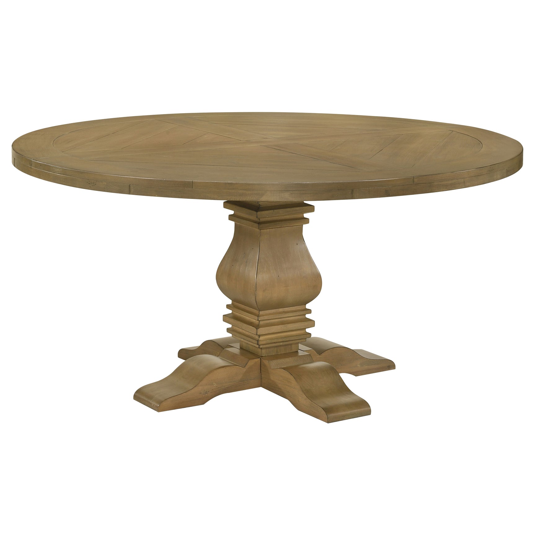 Close-up detail of Florence Rustic Honey Round Dining Room Set wood finish