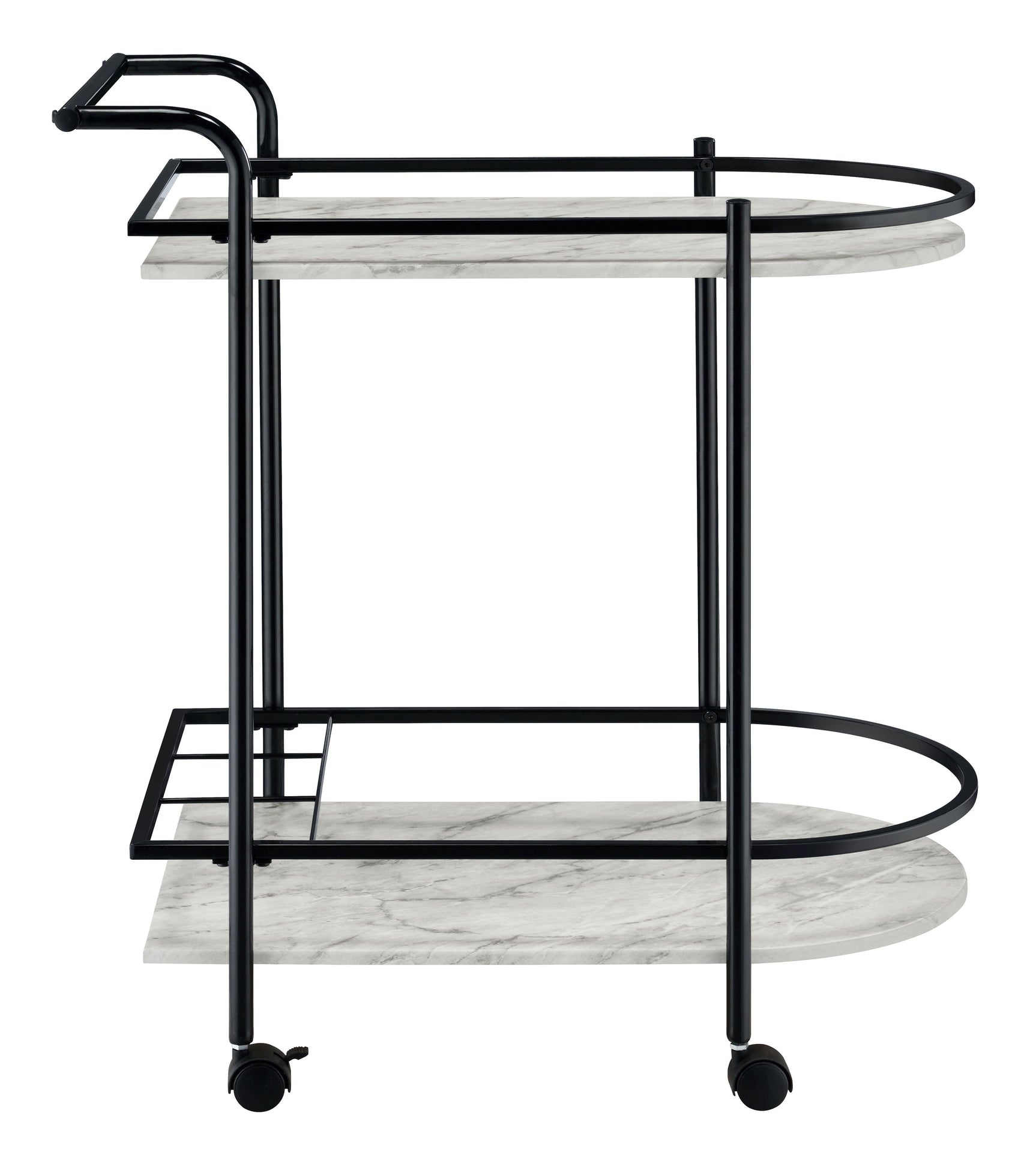 Desiree bar cart showing lockable casters for mobility