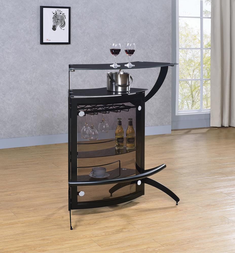 Top view of Dallas Bar Unit with two-tier tempered glass surfaces