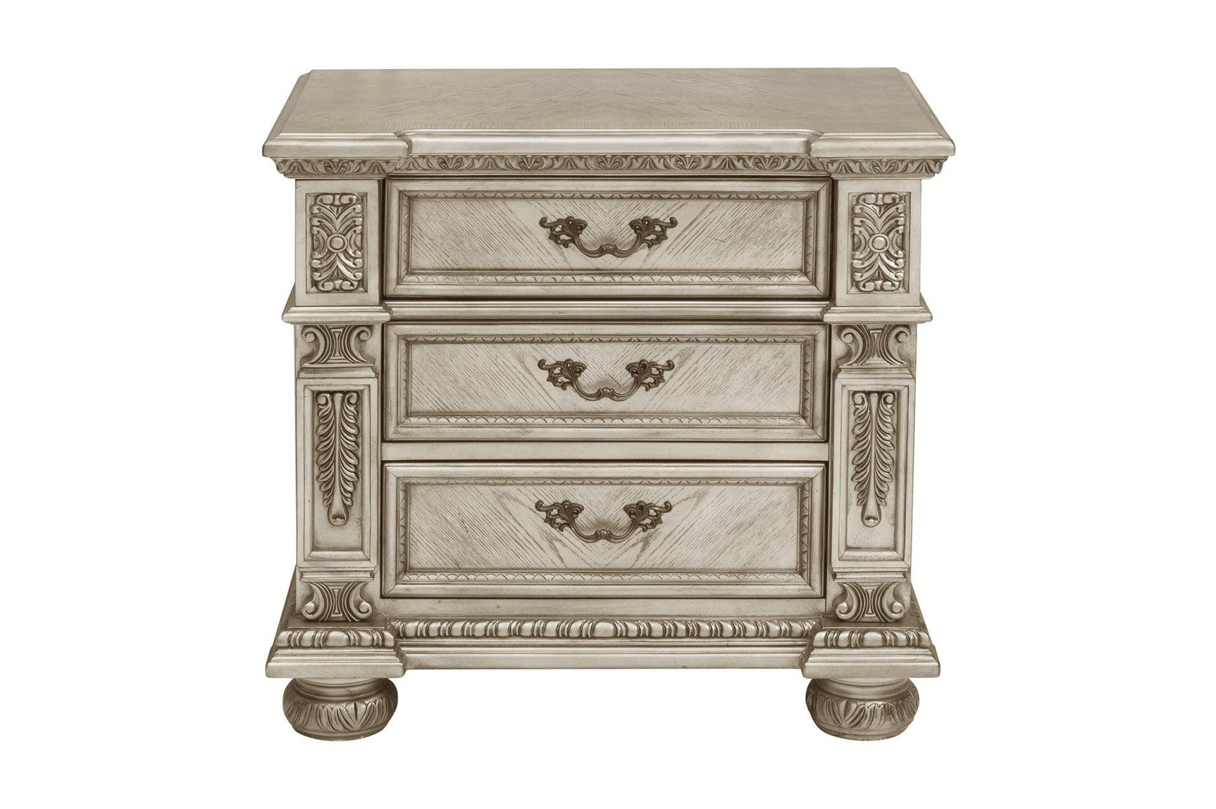 front view of dresser with gold panel design