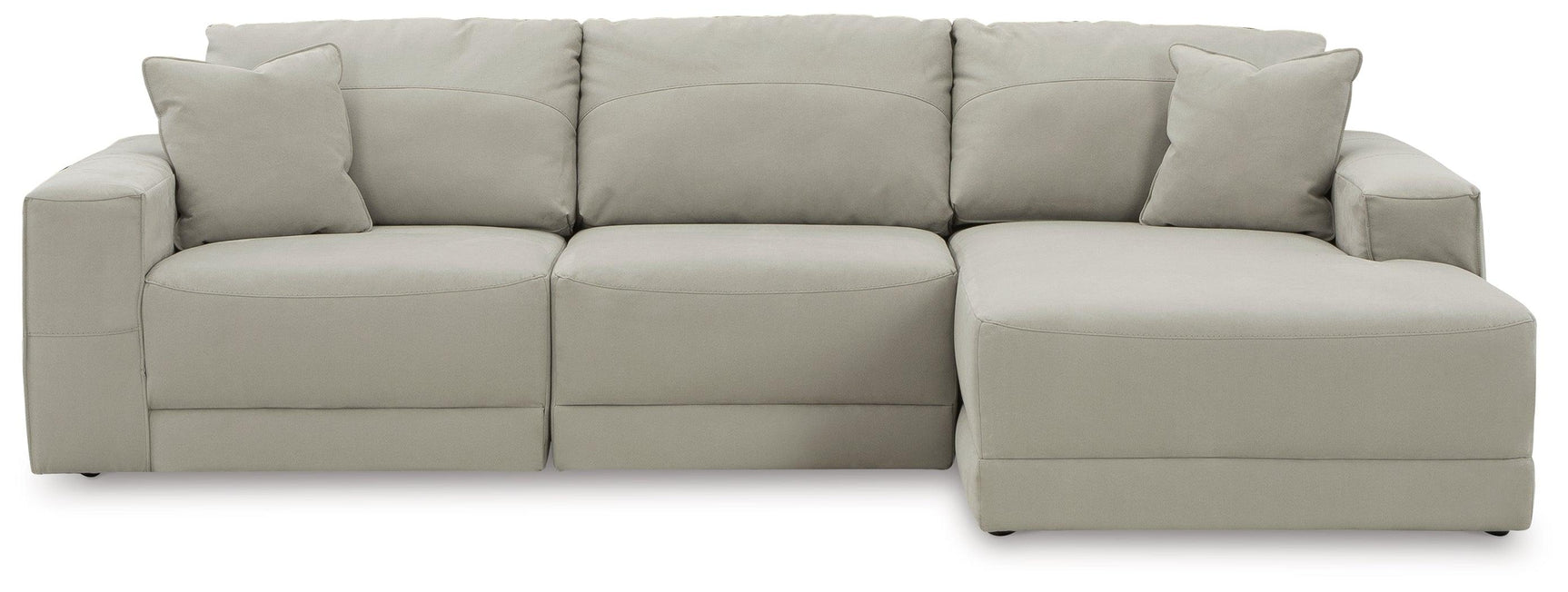 Head-on view of Next-Gen Gaucho Gray 3-Piece Sectional Sofa with Chaise upholstery