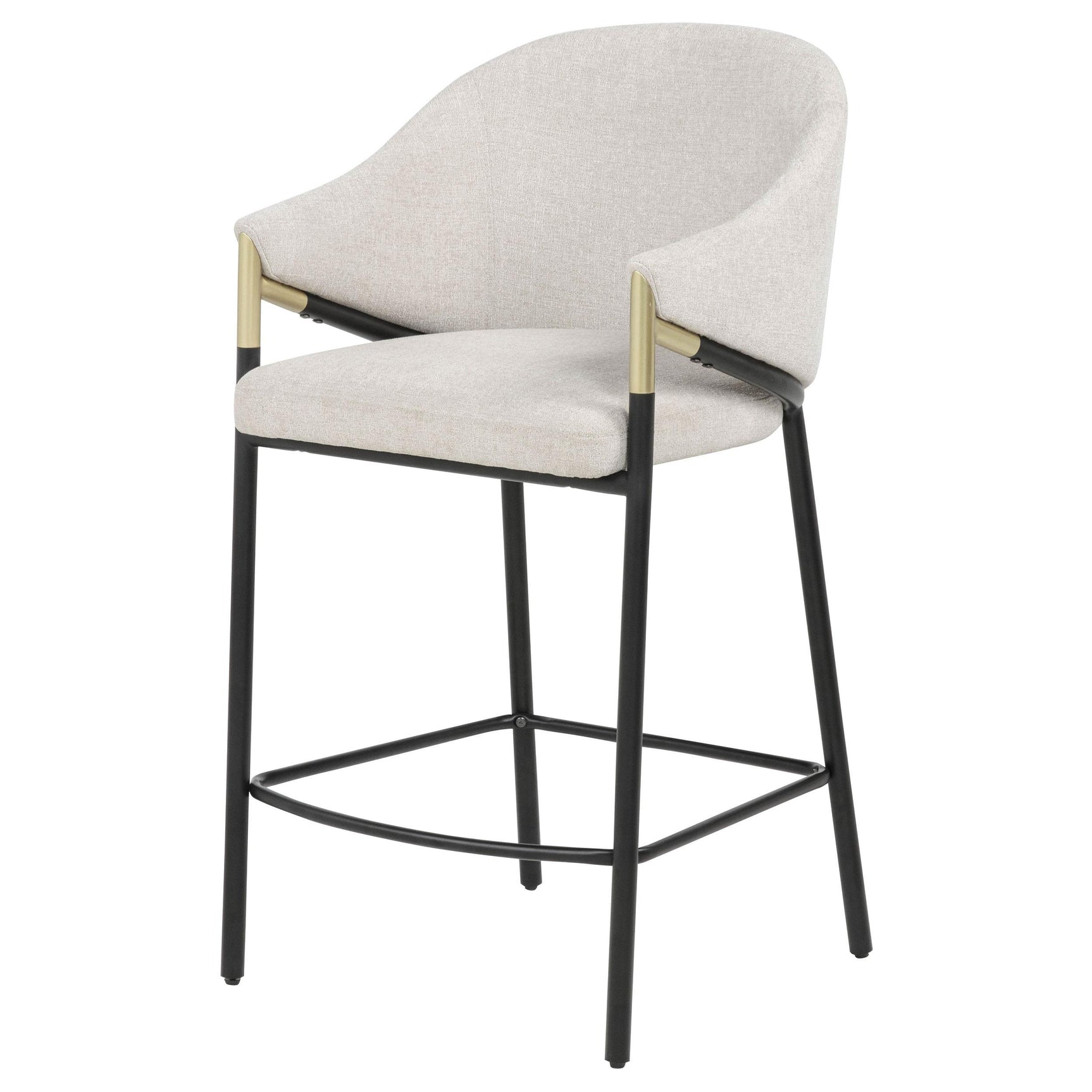 Close-up of upholstery and gold arm accent