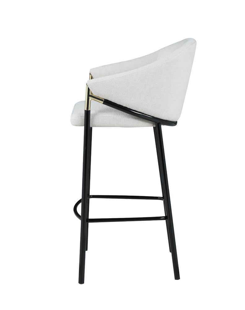 Pair of Chadwick Beige Fabric Bar Stools with Glossy Black Legs