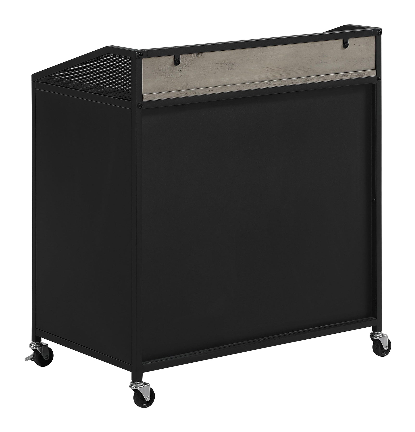 Top surface of Arlette Wine Cabinet with grey wash finish