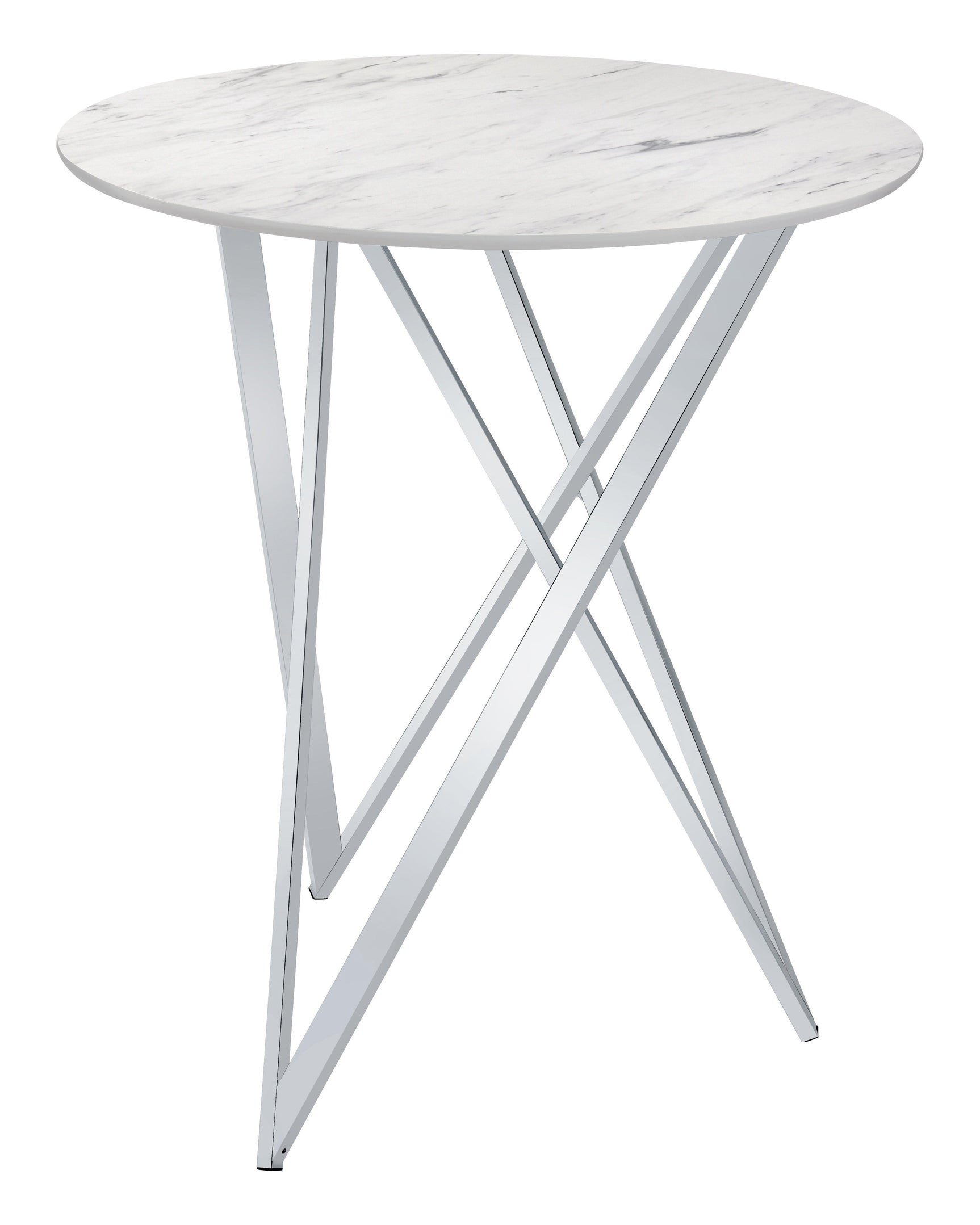 Bexter round top bar table with origami-style chrome base