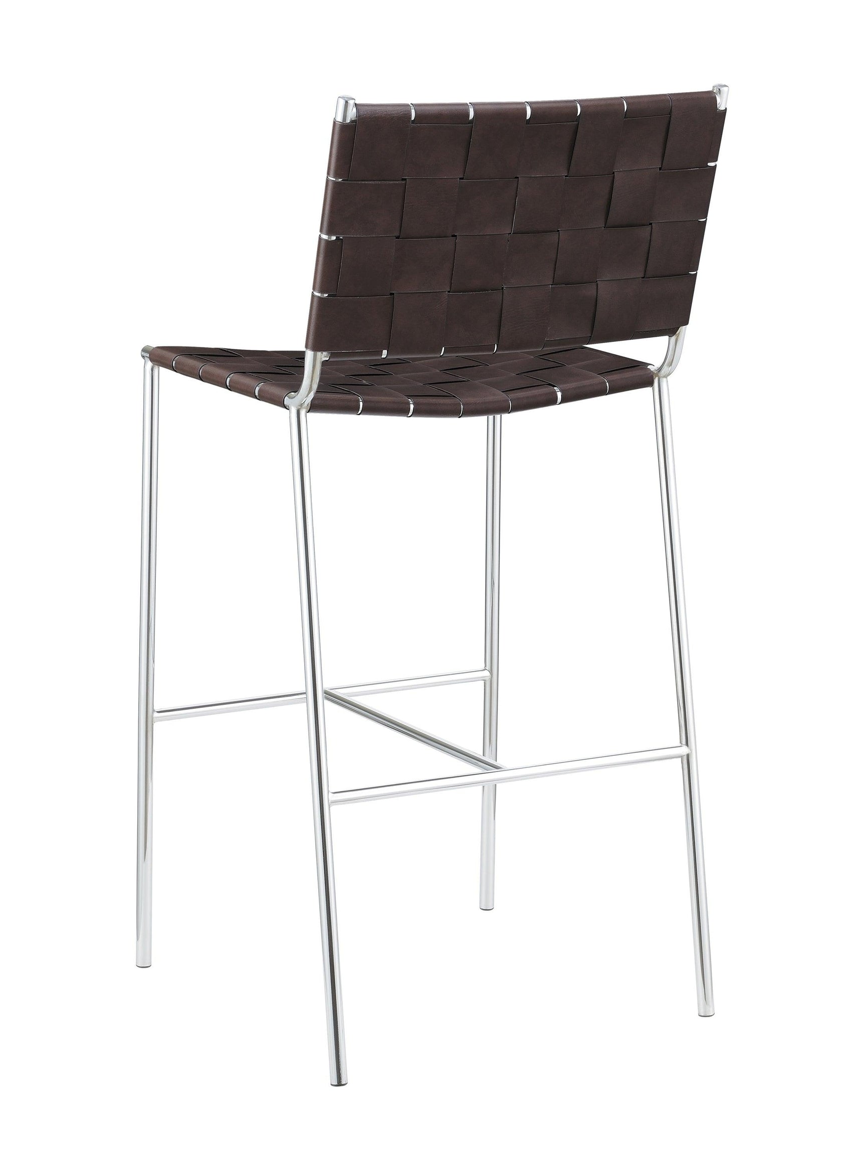 Back view of Adelaide upholstered bar stool open leatherette bands