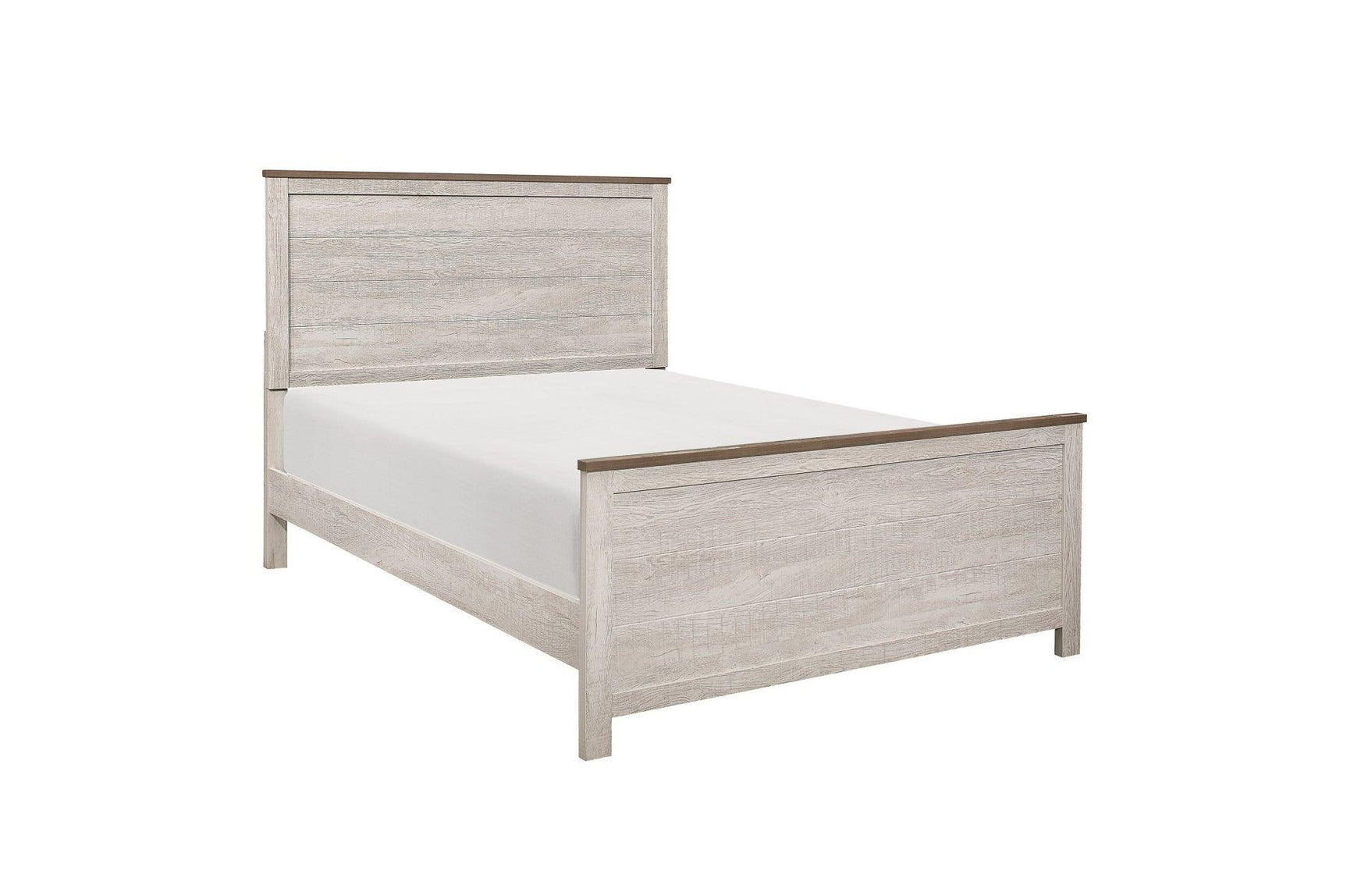Bedroom view showing Nashville two-tone antique white and brown panel bed