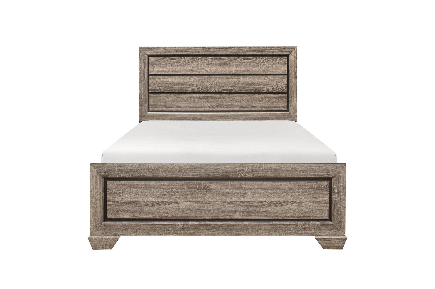 Bedroom display with Beechnut Light Elm Panel Bedroom Set bed