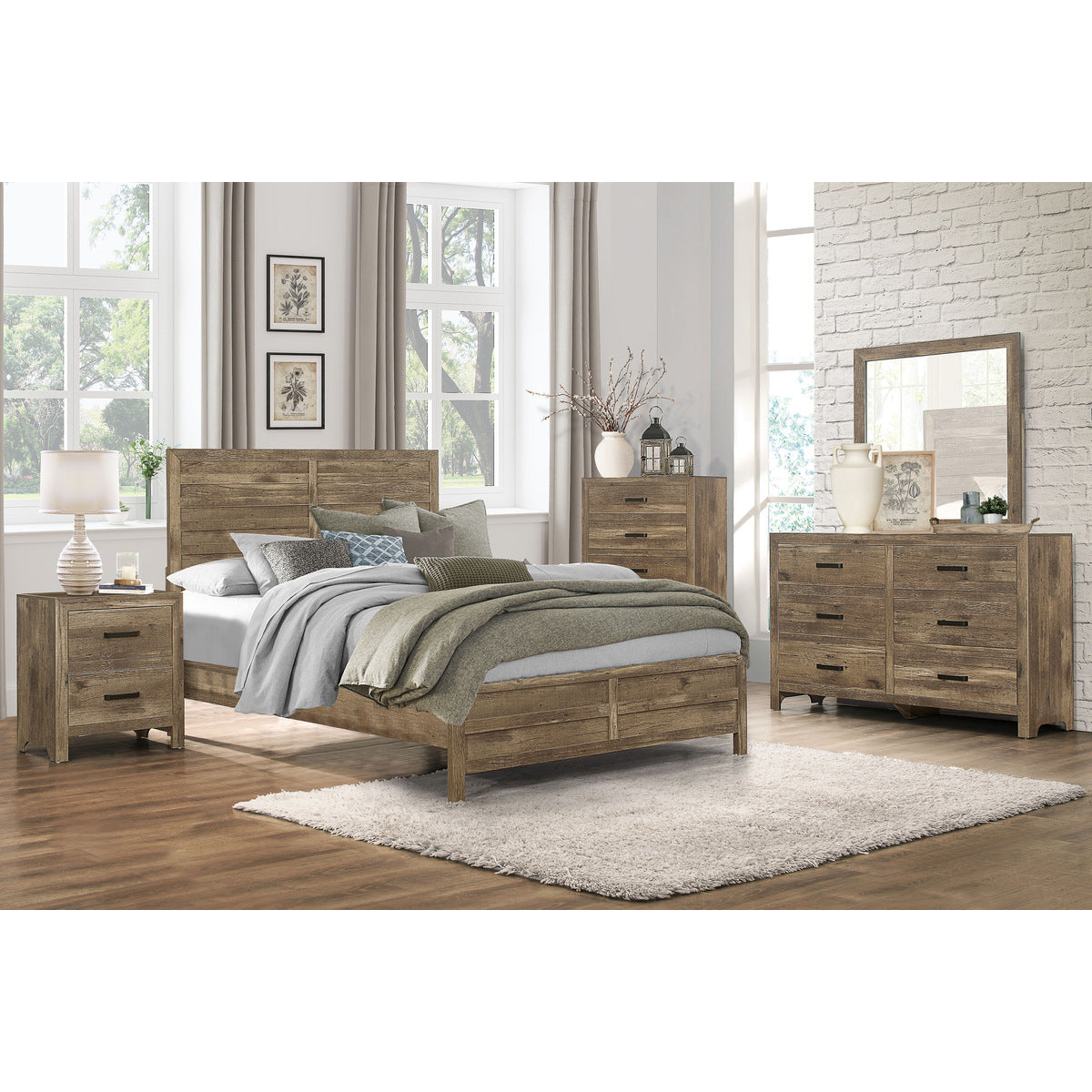 Kin Brown panel queen bed bedroom setup