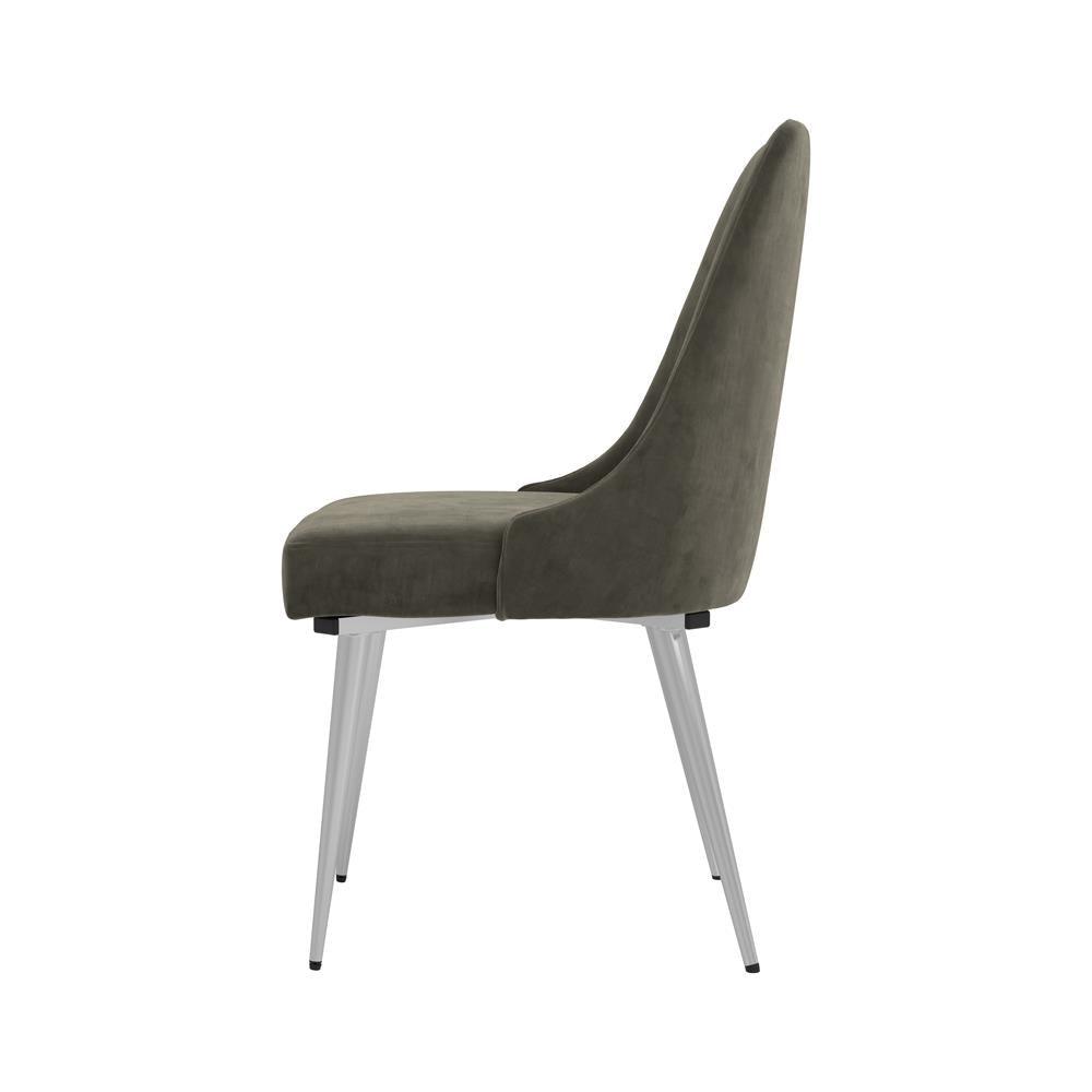 Close-up of curved back and upholstery on Cabianca Grey Dining Chair