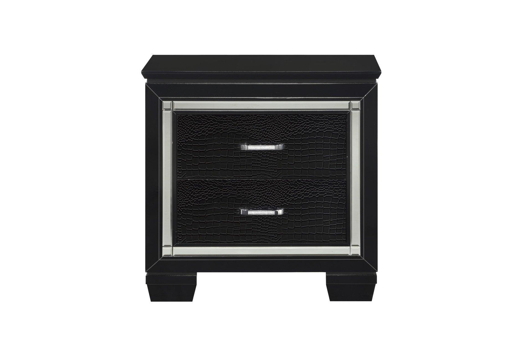 bedroom setup of Allura Black faux leather tufted LED panel bed