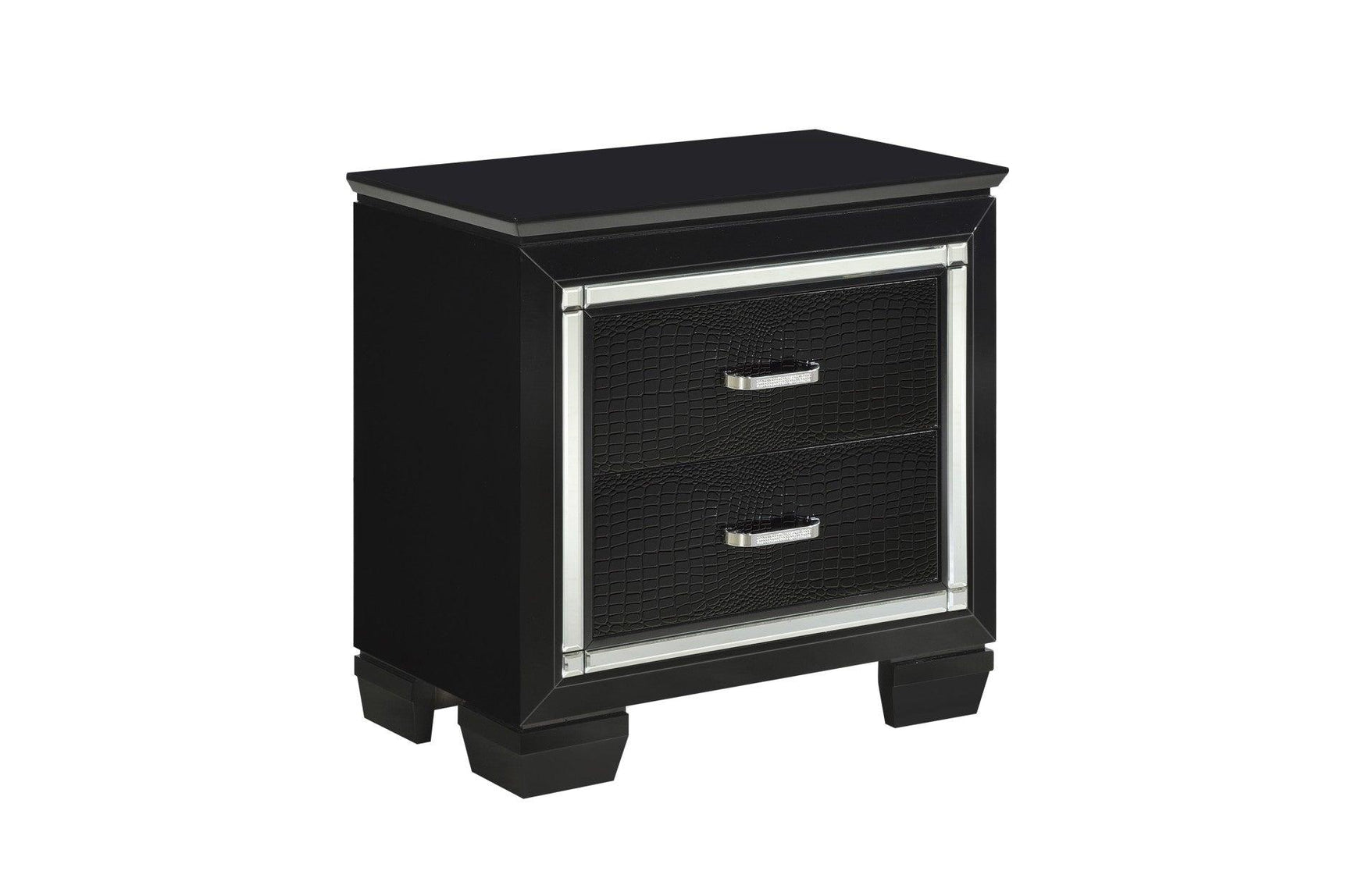 side angle of Allura Black faux leather tufted LED panel bed