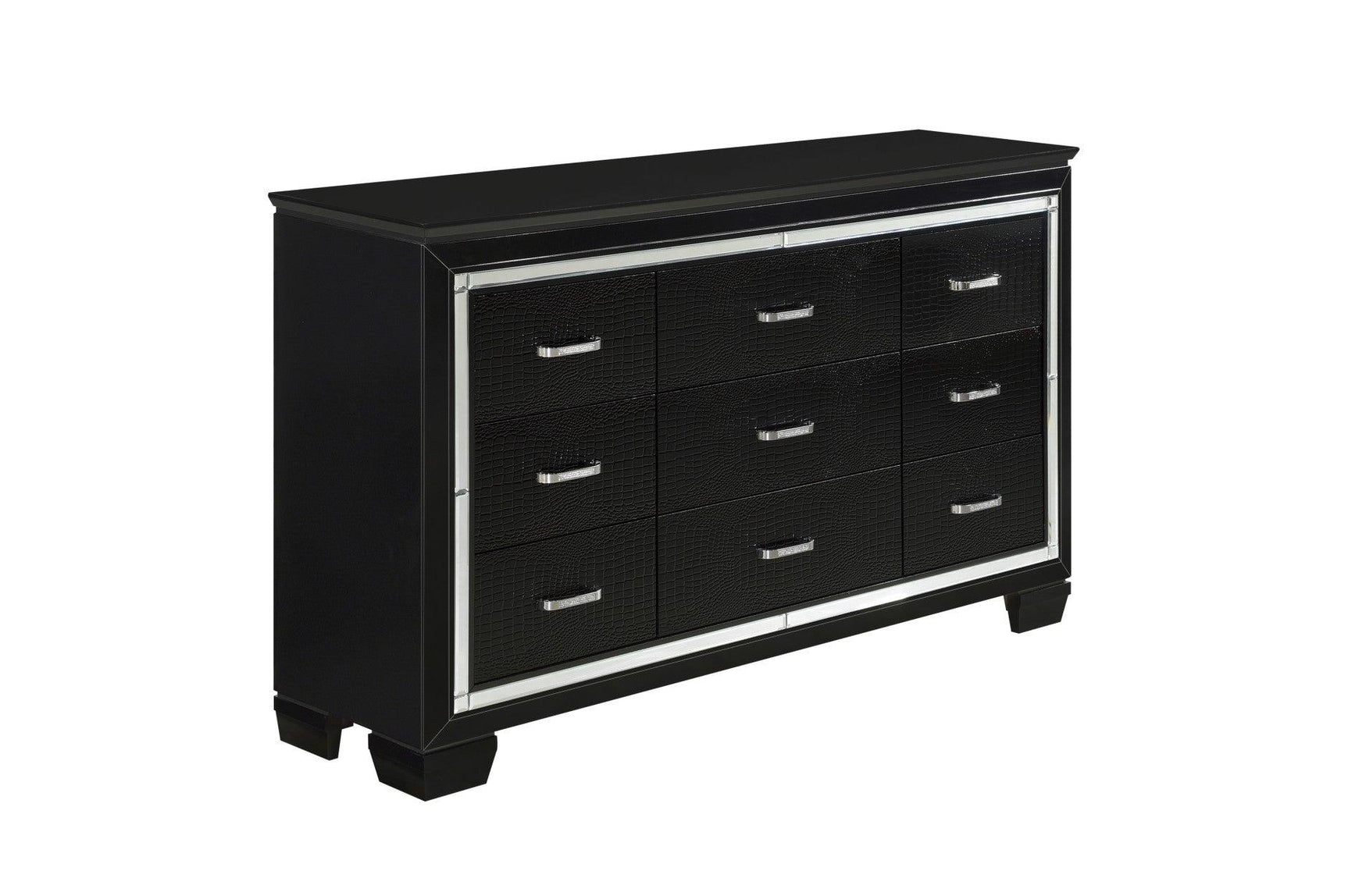 side close-up of Allura Black faux leather tufted LED panel bed