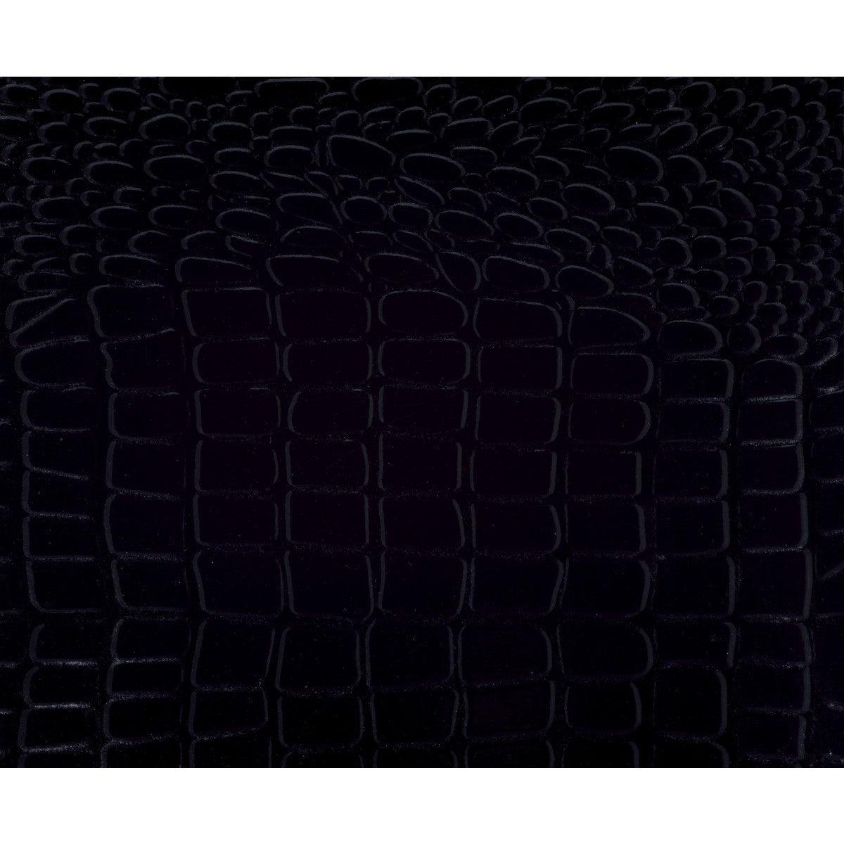 Close-up of beveled mirror trim and faux alligator embossing on headboard