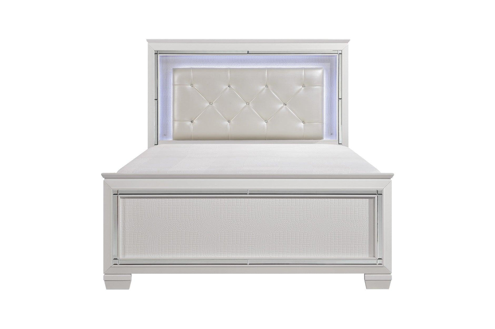 main view of Allura White Faux Leather Tufted LED Panel Bedroom Set bed