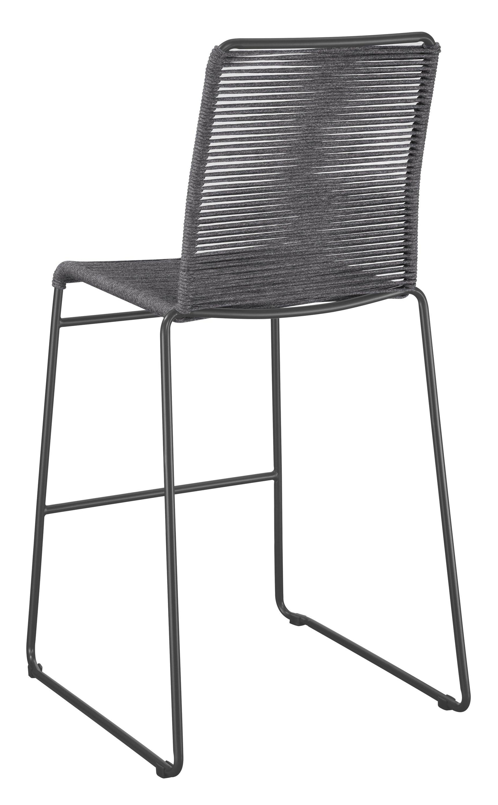Kai Upholstered Bar Stool with Footrest Charcoal and Gunmetal sled base close-up