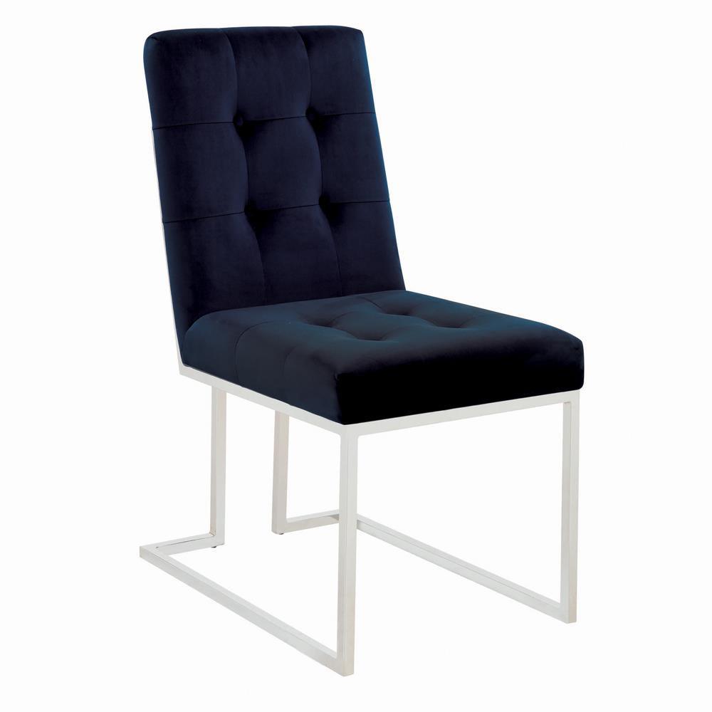 Cisco Ink Blue Upholstered Dining Chairs with Chrome Legs, set of 2, side view
