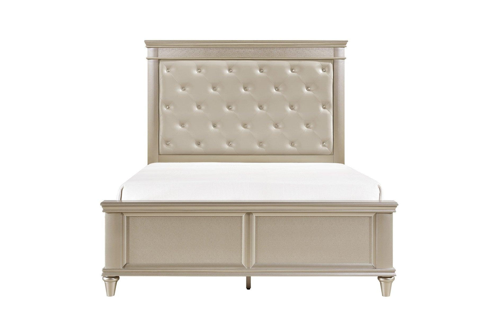 main view of Celandine Silver Faux Leather Tufted Panel Bedroom Set bed front