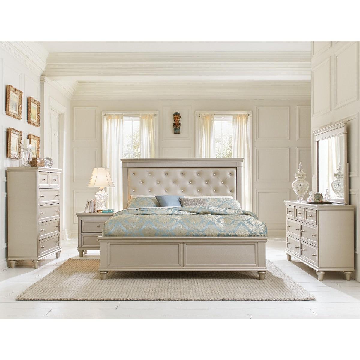 Celandine Silver Faux Leather Tufted Queen Panel Bed close-up detail