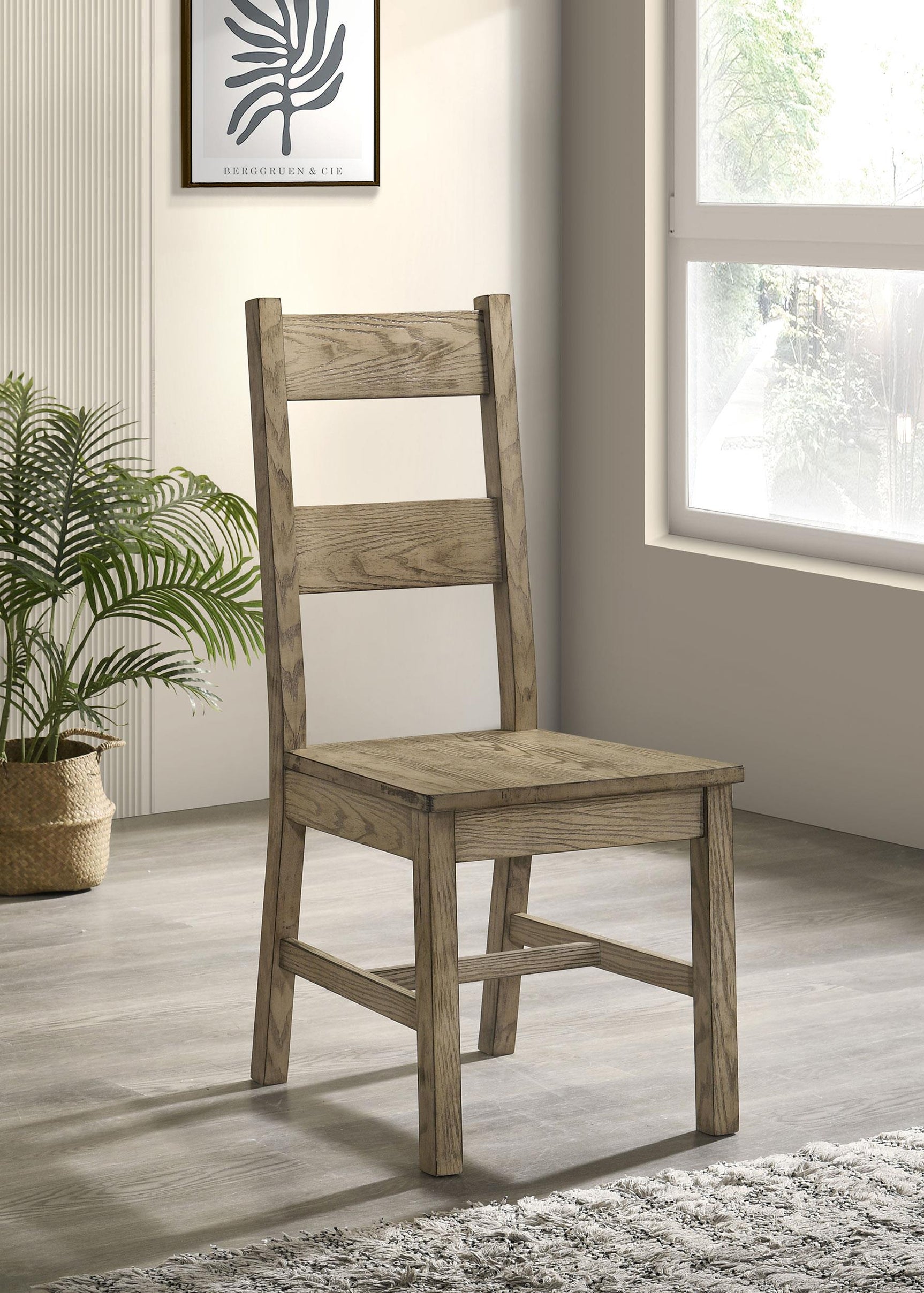 Cardova solid wood ladder-back dining side chair in vineyard oak, front angle