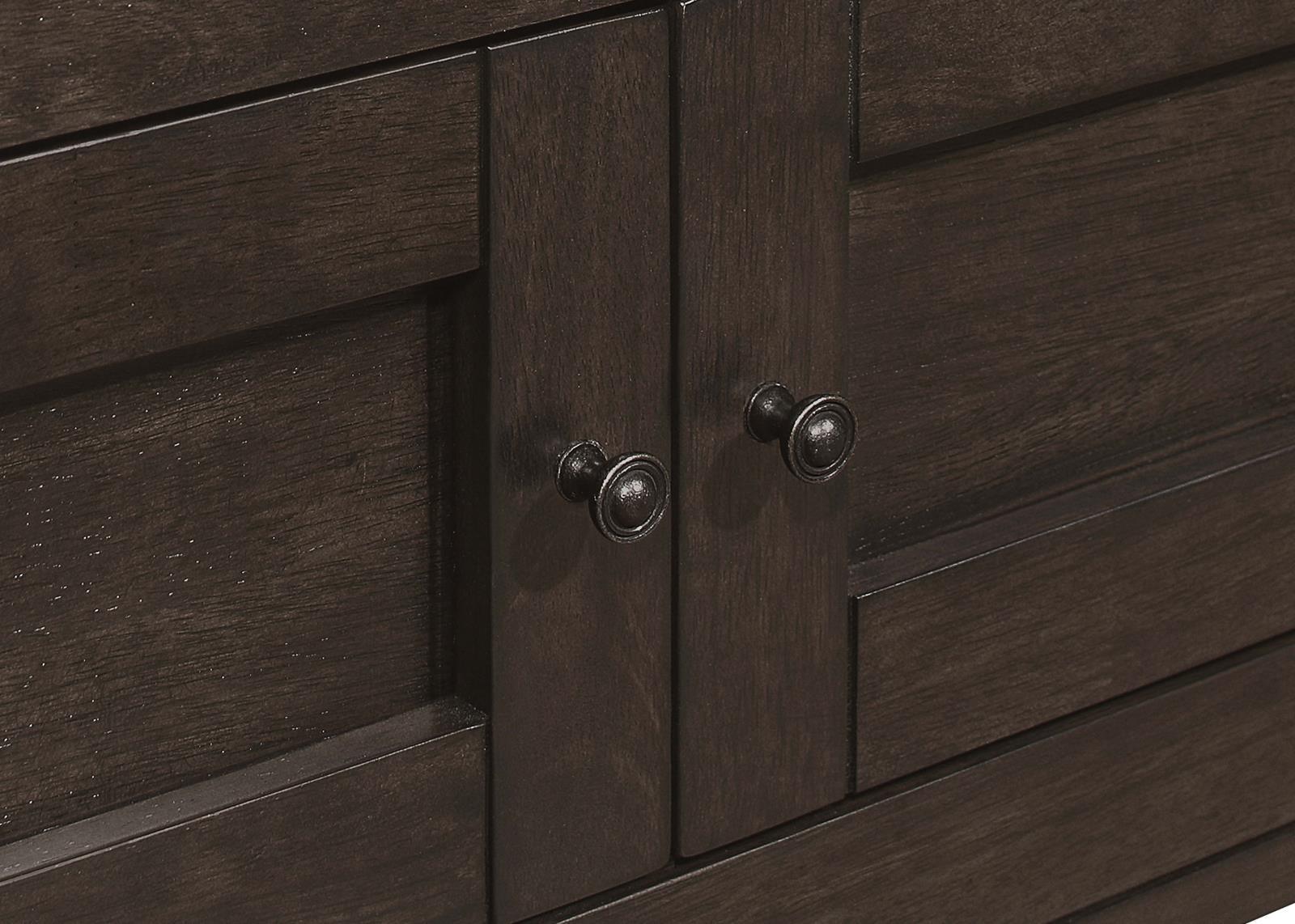 Prentiss table side view highlighting wood grain and finish