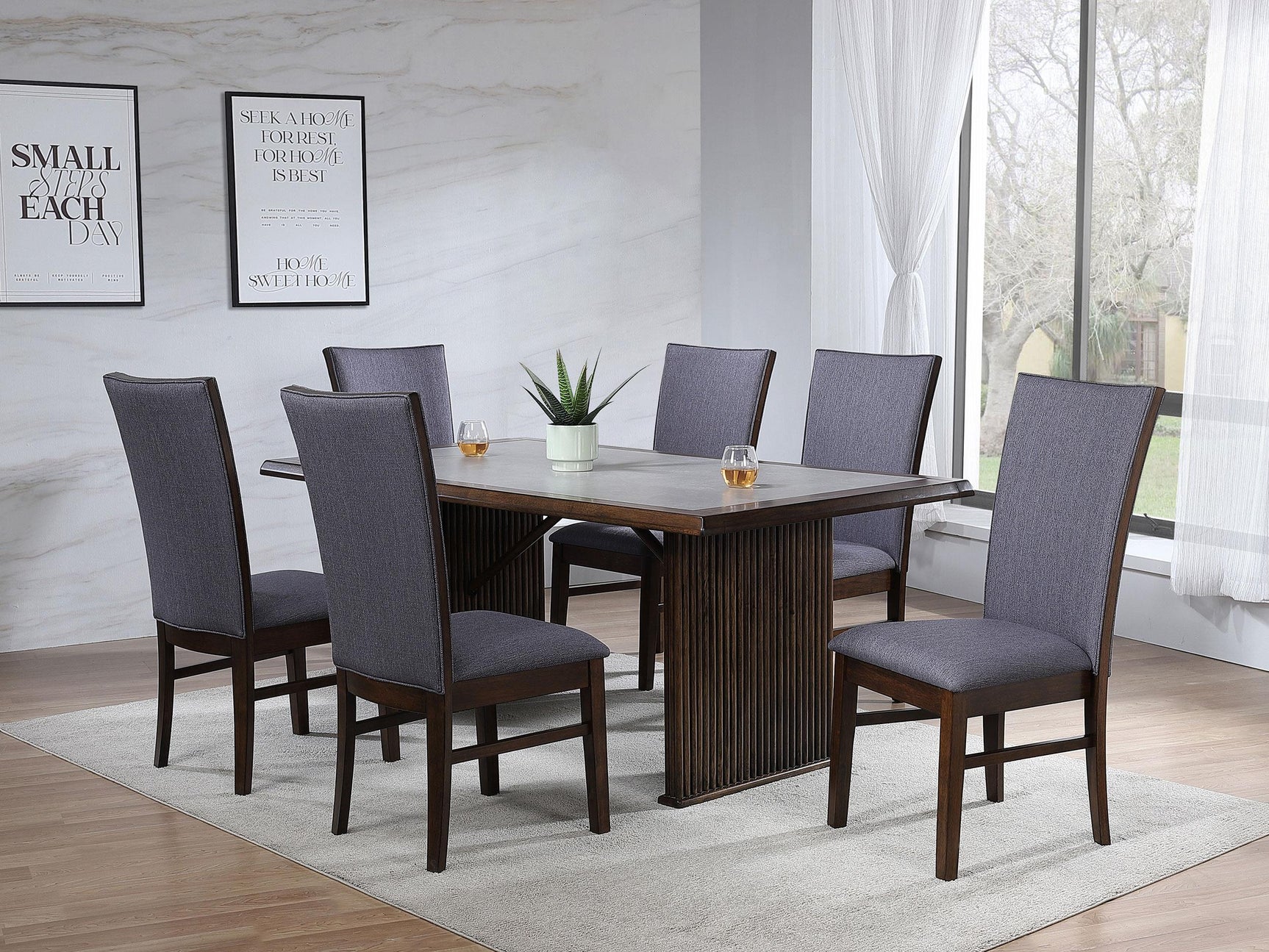 Angled view of Sherwood brown dining table