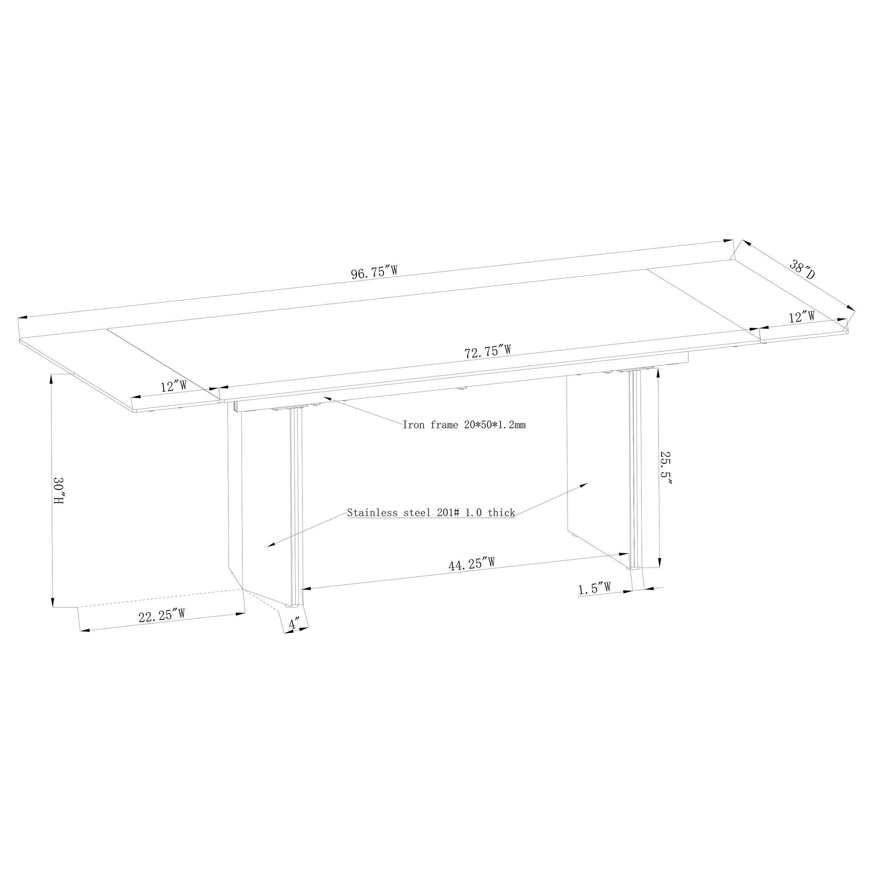 Dining table corner with arrised edge