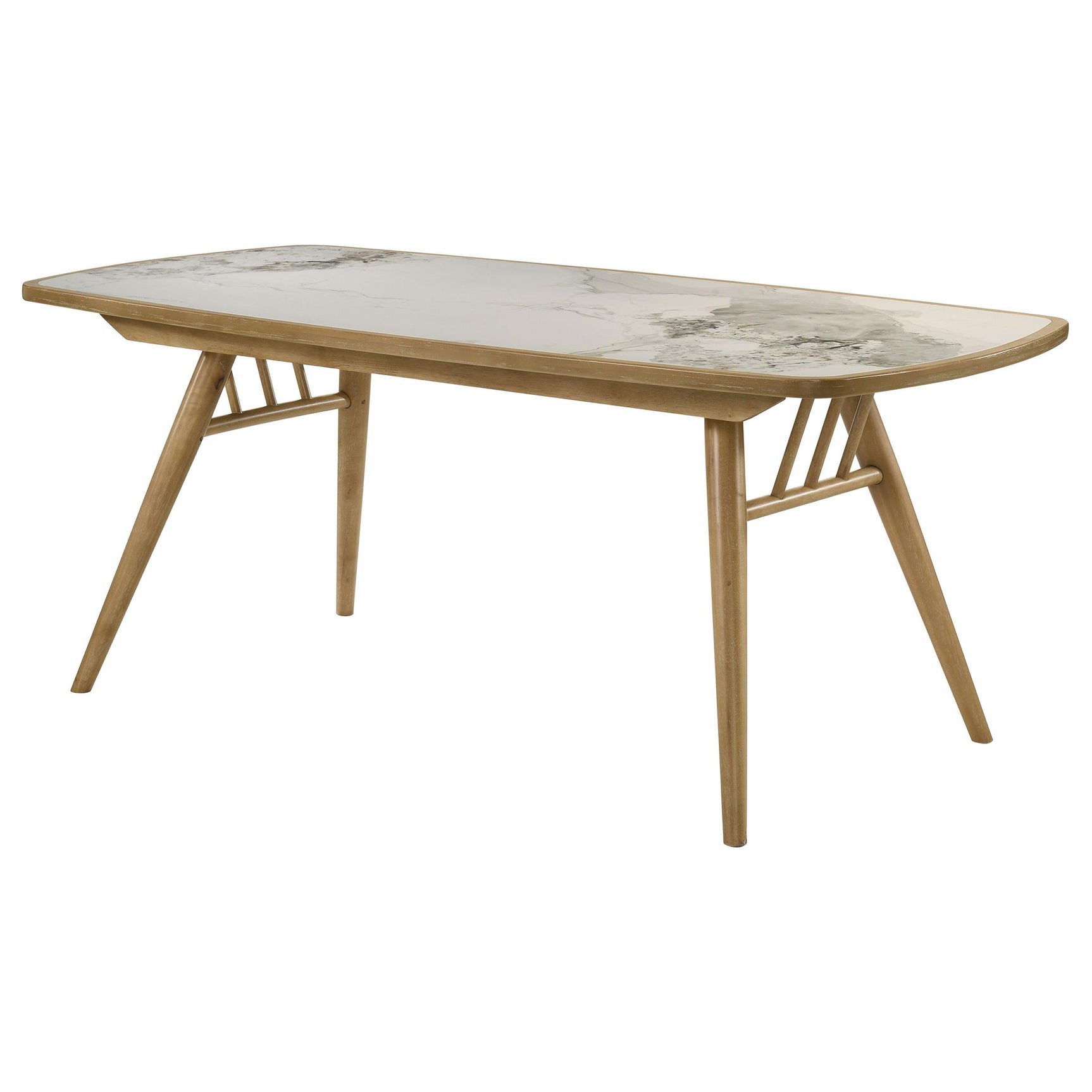 Top view showing natural marbled ceramic inlay on Croyden table