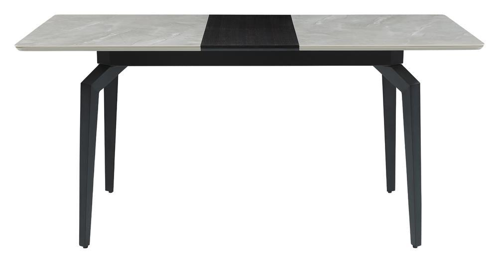 Side view of Mina Dining Table showing metal legs