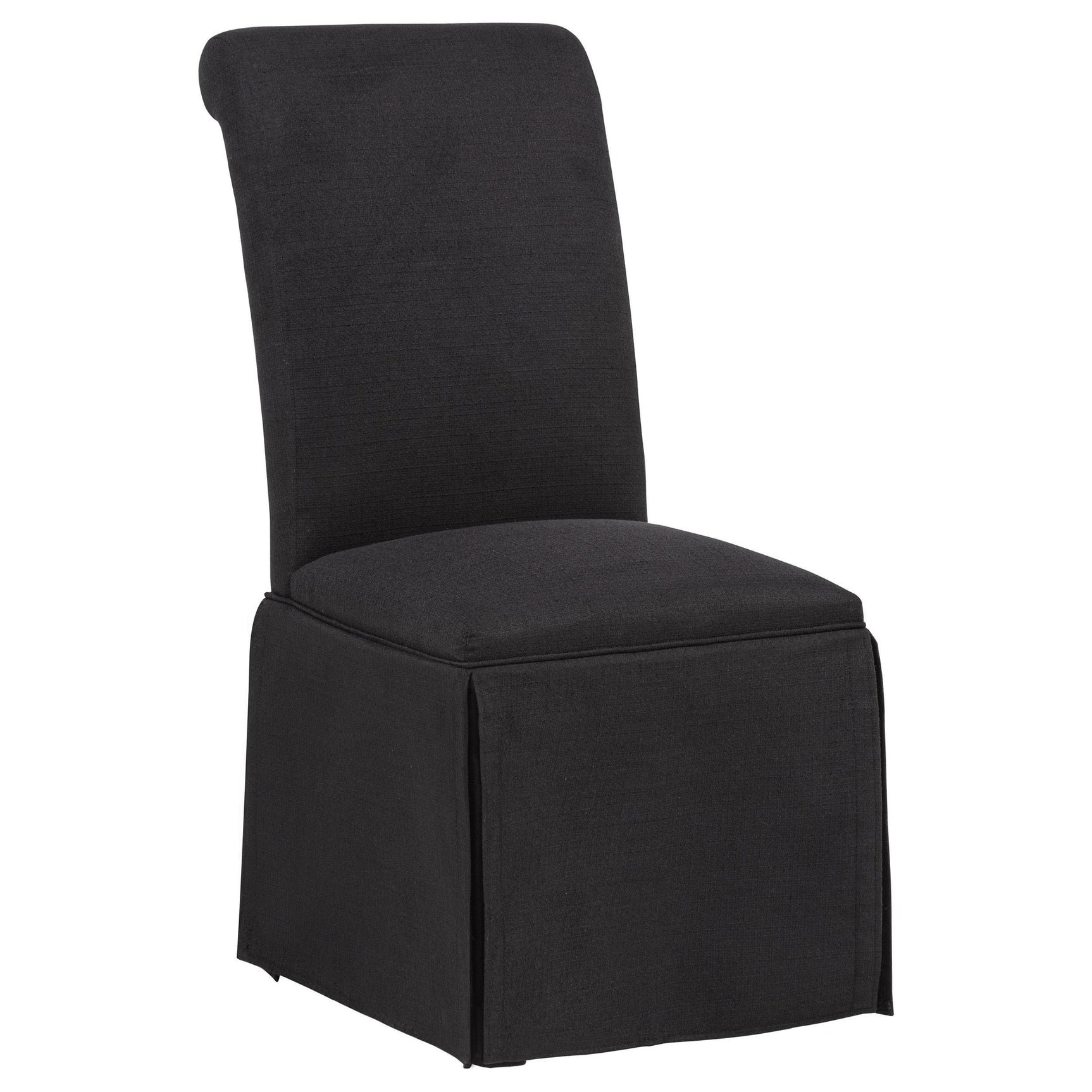 Close-up of black fabric upholstery and cushioned seat